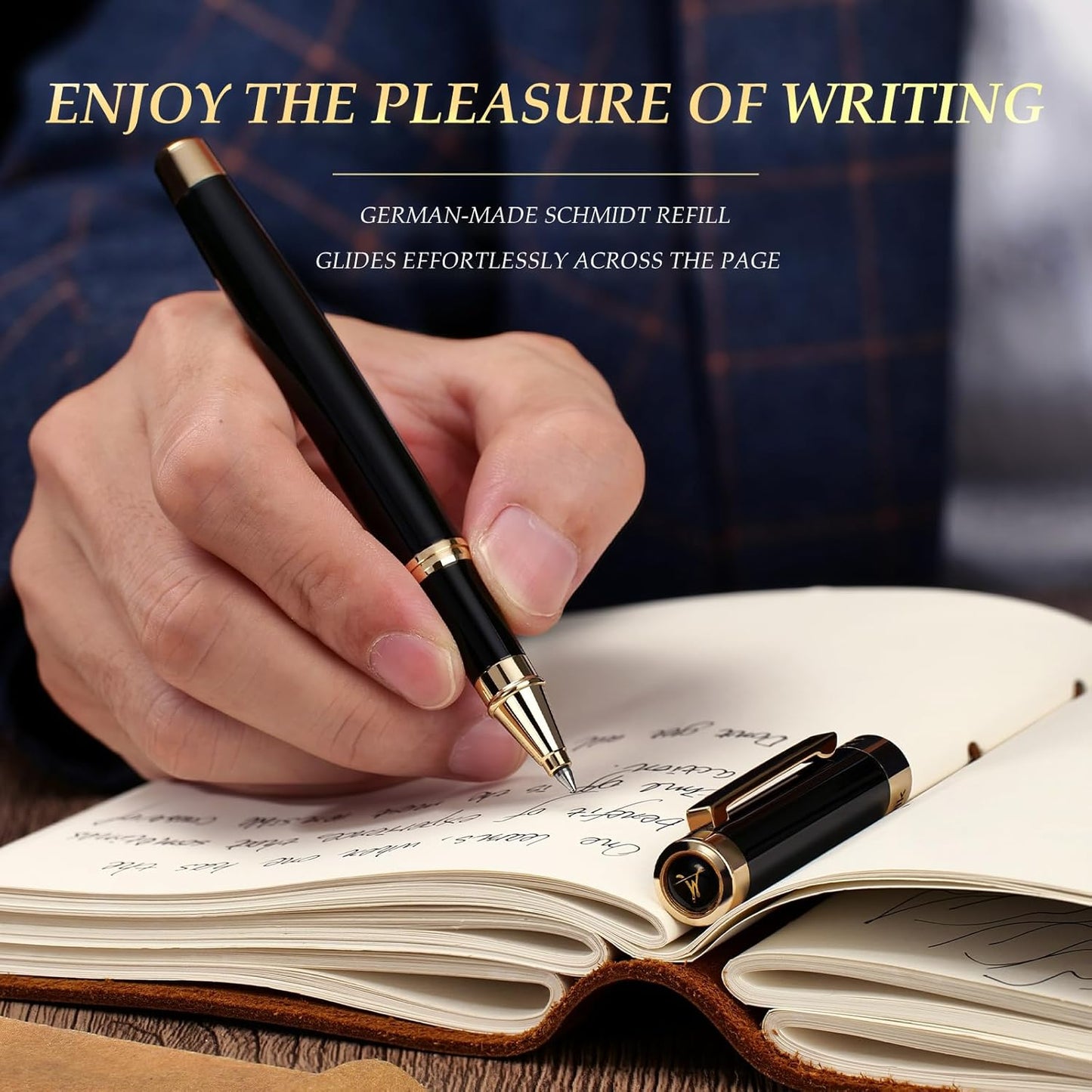 Black Rollerball Pen With 24K Gold Finish, Luxury Grade Craftsmanship Pen, Schmidt 888F Ink Refill, Exquisite Men's And Women's Gift Pen Set, Professional, Writing, Executive,Office, Nice Pen