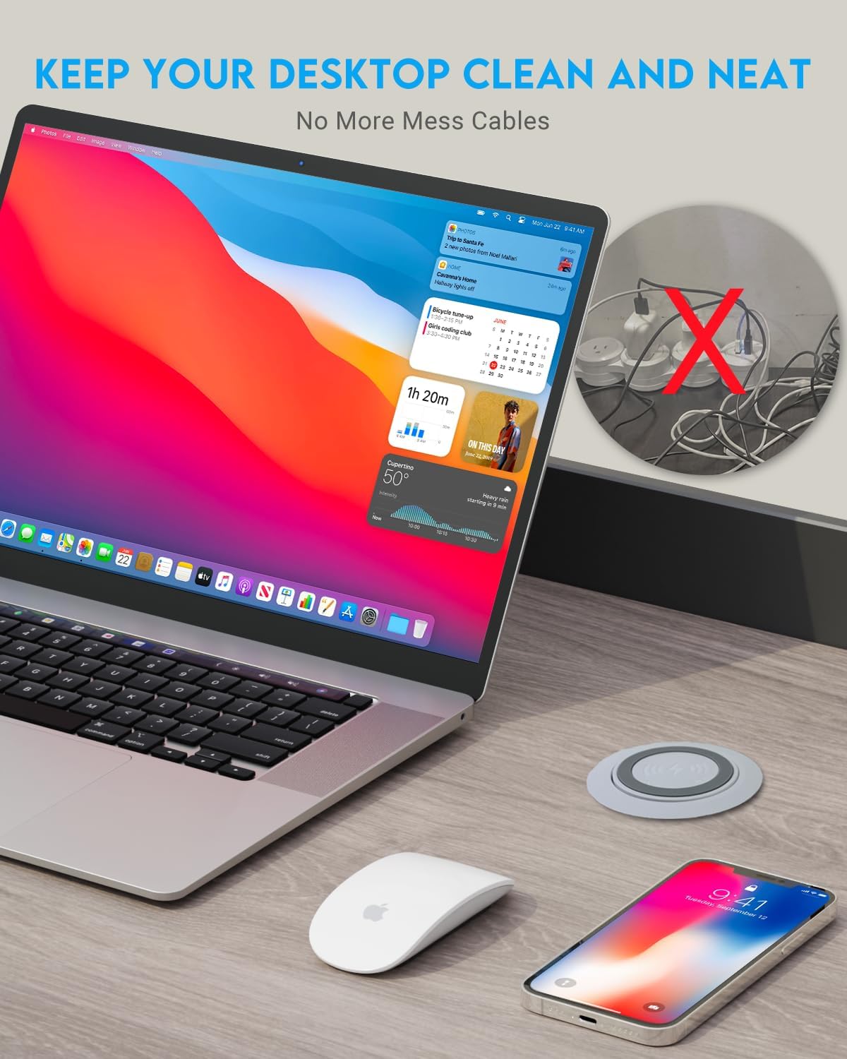 Desktop Charger, Pop up 15W Fast Retractable Desktop Charger, Invisible Charging Station with USB A and Type C Ports, Recessed Desktop Charging for Desk, Furniture - White (White)