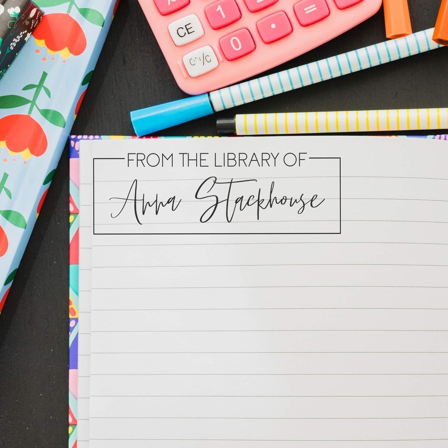 Custom Self-Inking Teacher Stamps | 49 Designs | Fun Phrases | Grading Made Easy | Classroom and Library Book Stamps (From The Library of Fancy, Xtra Wide)