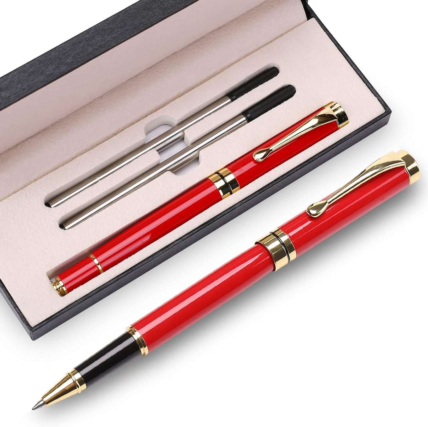 YIVONKA Luxury Ballpoint Pens Best Ball Pen Gift Set for Men & Women Professional Executive Office Nice BallPens Classy Gift Box Ballpoint Black Refill Line width 0.5mm (Red Gold)
