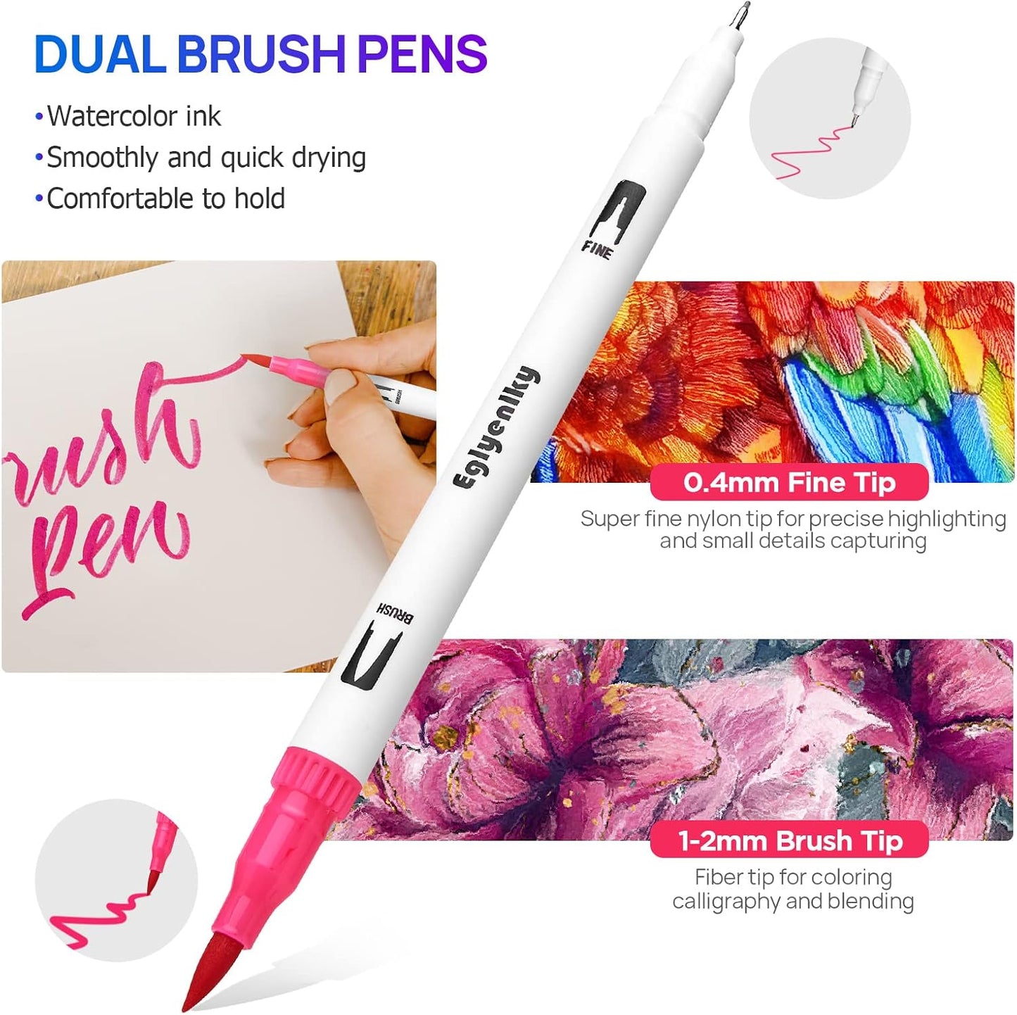 Colored Markers for Adult Coloring Book, Felt Tip Marker, Dual Tip Brush Pens with Brush and Fine Tip for Adult Teen Kid Drawing (36 Colors Set)