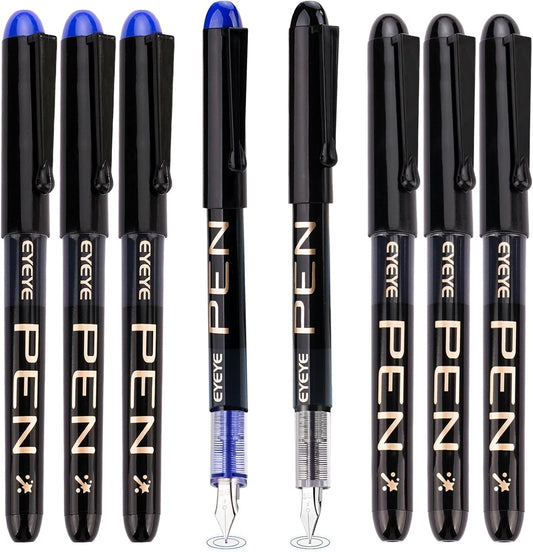 EYEYE Disposable Fountain Pens Fine Point, 4 Black 4 Blue Fountain Pens or Writing, Stainless Steel Nib, Smooth Writing for Calligraphy, Journaling, Drafting, Sketching, Doodling & Office Supplies