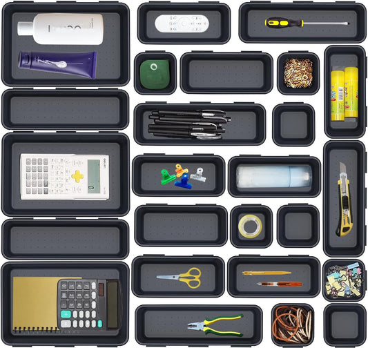 25 PCS Interlocking Desk Drawer Organizer Separator for Office,Bathroom,Kitchen,Makeup,Tool（4 Sizes）