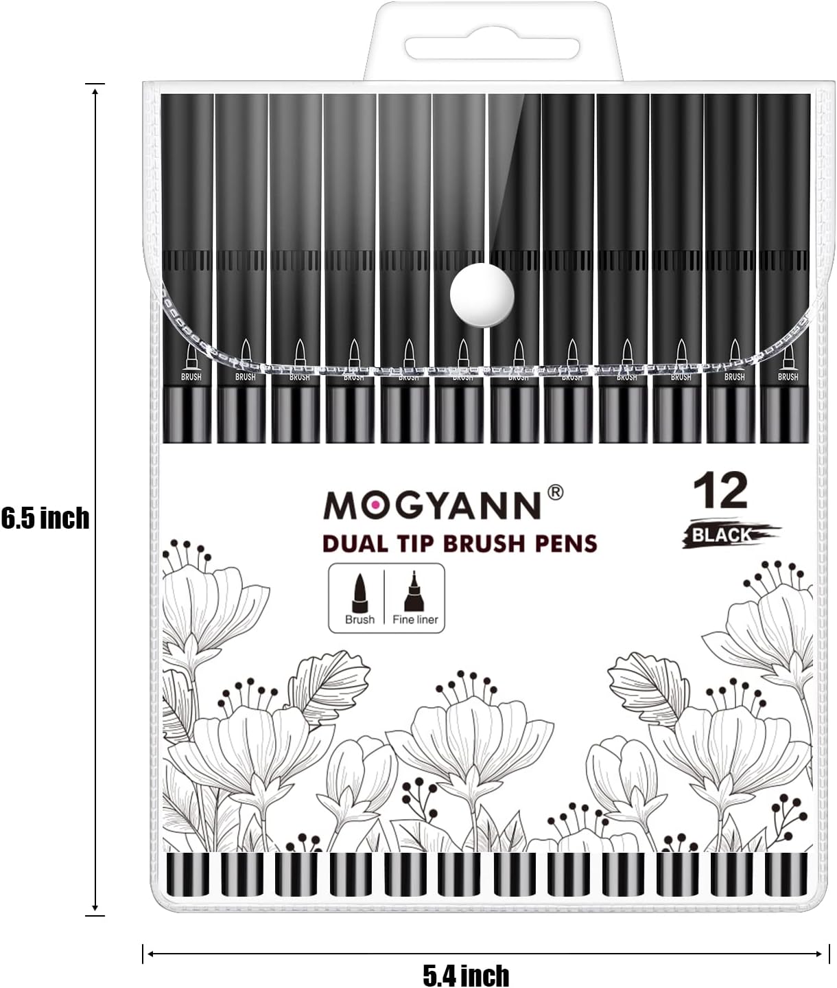 Mogyann Drawing Pens, 12 Pack Dual Brush Pens Black Markers for Art Drawing Sketching