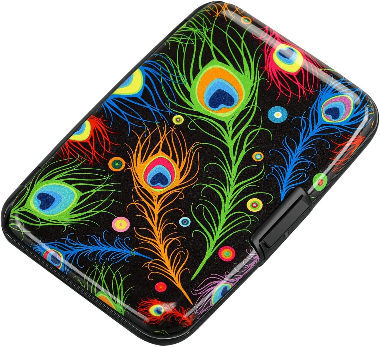 ELFISH Mini RFID Aluminum Wallet Credit Cards Holder Business Card Case Metal ID Case for Men Women (Feather)