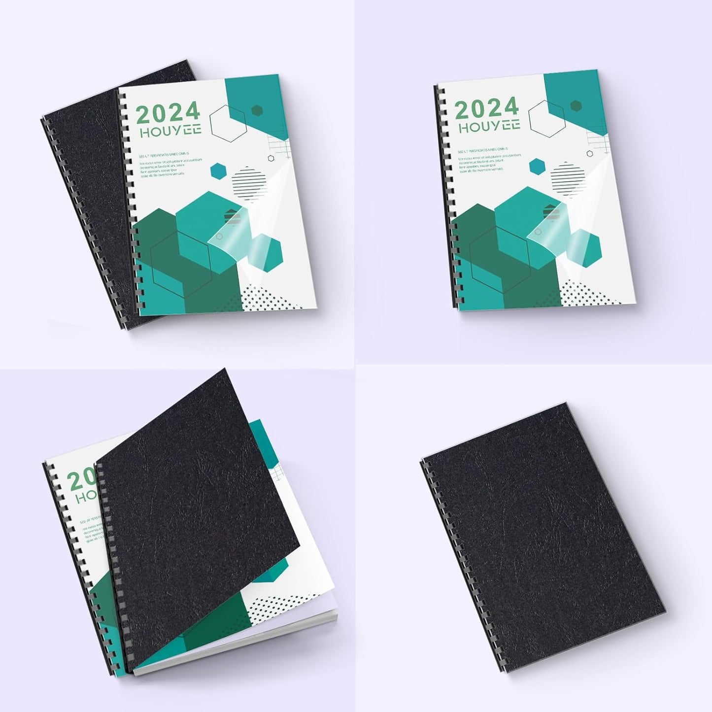 100 Pack Binding Covers Set, 8.5x11 Inches, Including 50 Pcs 5 Mil Clear PVC Binding Covers, 50 Pcs 12 Mil Black Paper Leather Textured