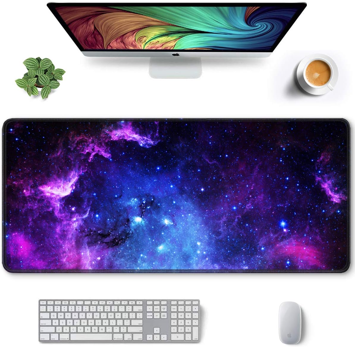 Auhoahsil Large Gaming Mouse Pad, Galaxy Theme XXL 35.4 x 15.7 in Desk Pad Stitched Non-Slip Rubber Long Computer Mousepad Thin Extended Full Size Desk Mat for Desktop, Laptop, Wireless Mice, Purple