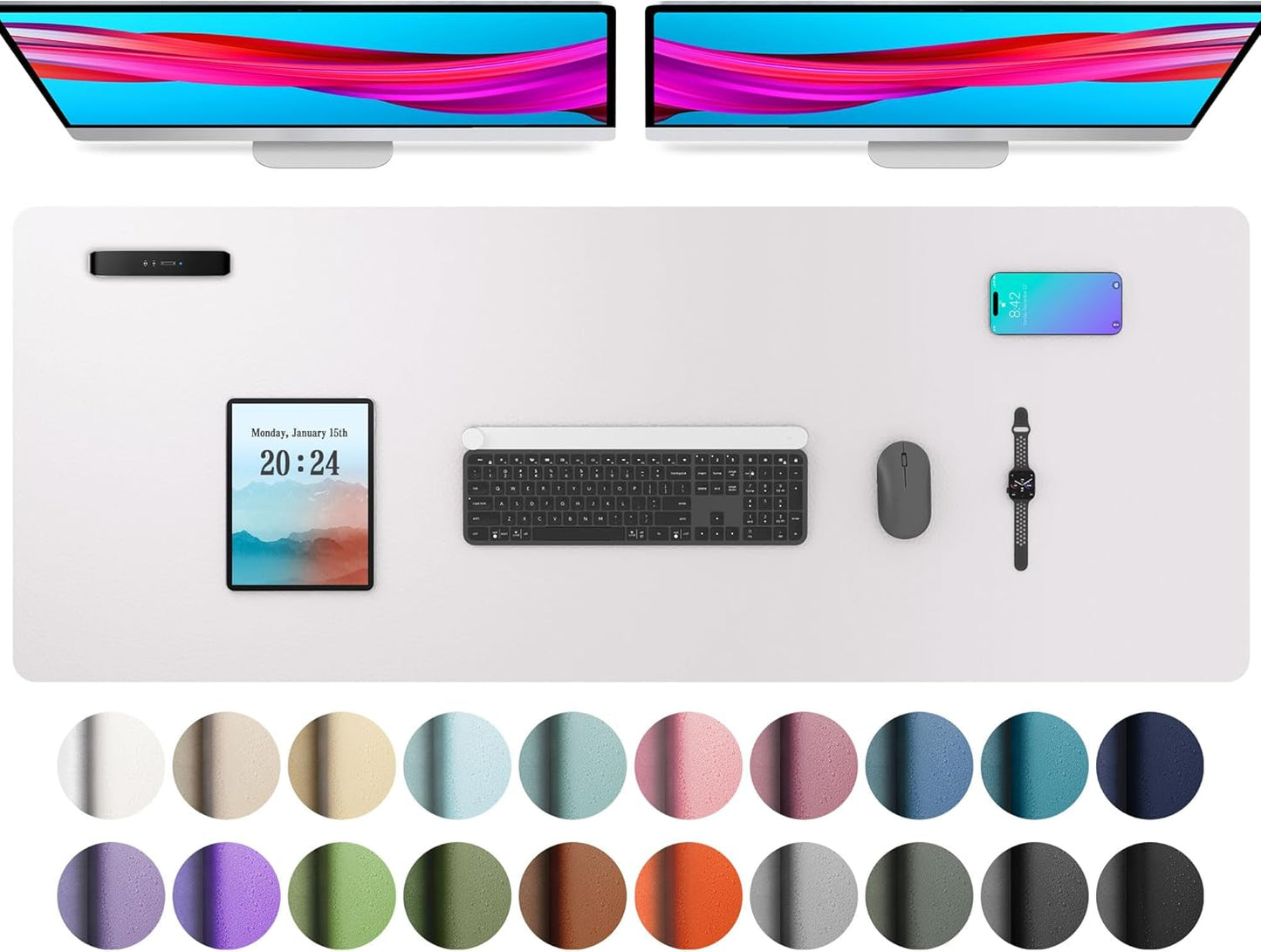 Aothia Large PU Leather Desk Pad Protector – Non-Slip Mouse Pad & Writing Mat for Office/Home, Waterproof, Easy to Clean (48" x 17", Pale Lavender White)