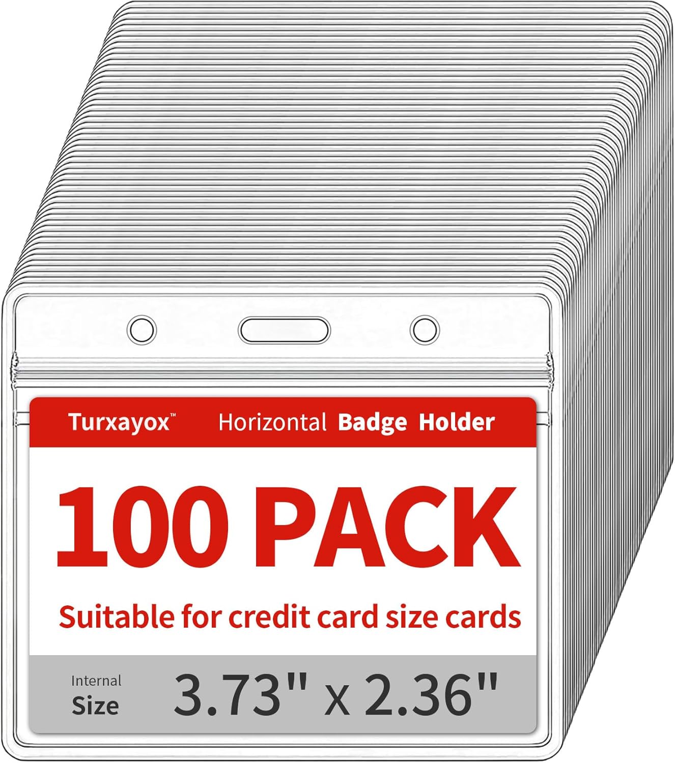 100 Pack Horizontal Clear ID Badge Holder, Plastic Name Badge Holders, Key Card Protector Cover Sleeve with Waterproof Resealable Zipper for Nurses Lanyard, Work I'd