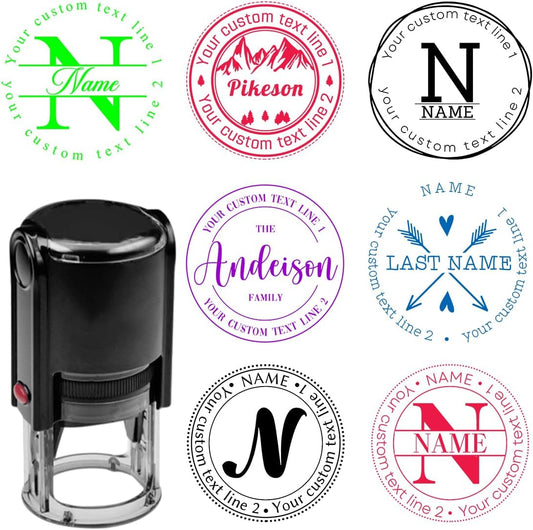 Custom Round Return Address Stamp Personalized Self-Inking Monogram Name Address Stamp Wedding Business Rubber Stamp Family Monogram Initials Design Signature Invitation Card Address Stamp, 7+ Designs