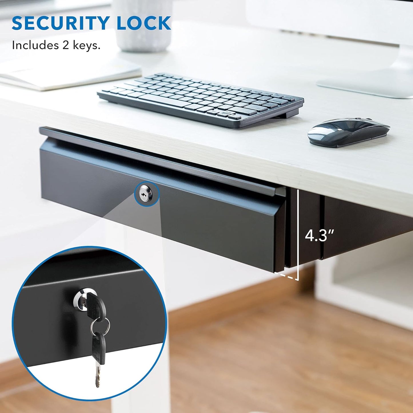 Mount-It! Under Desk Pull-Out Drawer with Lock and 2 Keys Included | Office Storage Organizer | Mounts to Desktops Tables and Workbenches Over 0.71 Inches Thick | Matte Black
