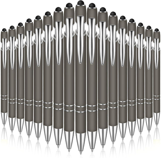 Zonon 38 Pieces Rubberized Ballpoint Pen with Stylus Tip Stylish Metal Pen Capacitive Styli with Soft Rubberized Grip, Black Ink for Most Devices(Gray)