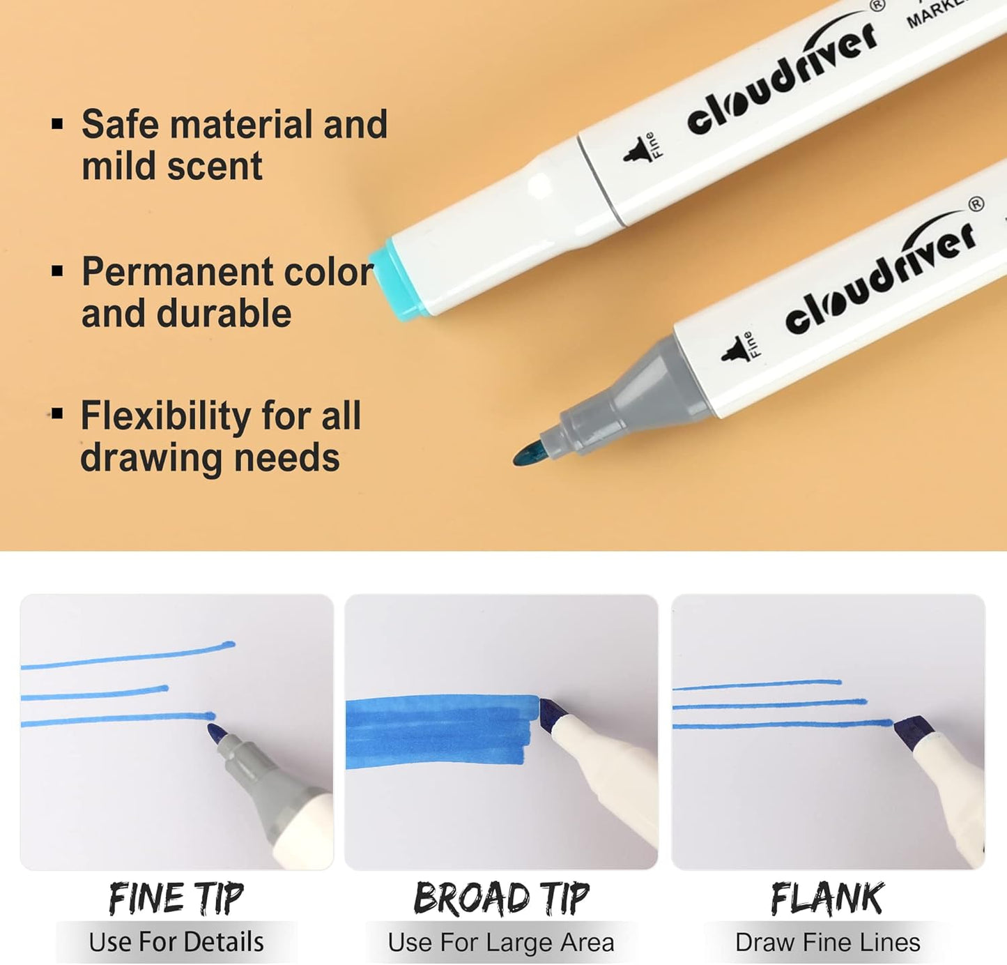 cloudriver 120 Colors Alcohol Markers, Dual Tip Permanent Art Marker For Adults, Alcohol Based Markers Set For Coloring Drawing Sketching