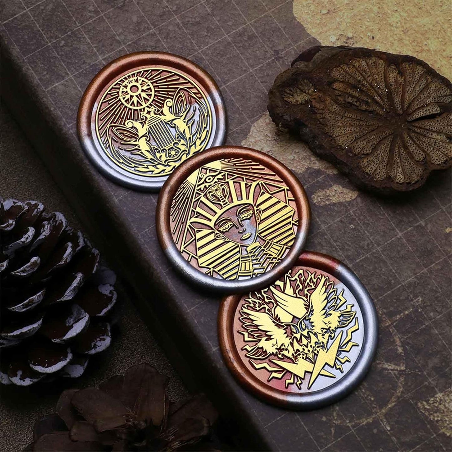 10PCS Mythical Wax Seal Set - Retro Brass Sealed Stamp, Removable Sealing Wax Stamp with 2 Handle (Thor,Anubis,Bastet,Medusa,Hades,Chimera,Siren,Sphinx,Athena,Apollo)