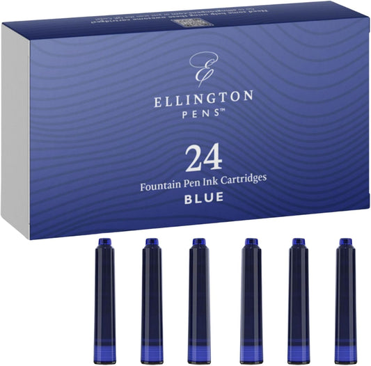 24 Blue Fountain Pen Ink Refills - 24 Pack International Standard Size Cartridges - Ink for Fountain Pens - Premium Quality & Non-Toxic, Long-Lasting & Waterproof, Dries Quickly