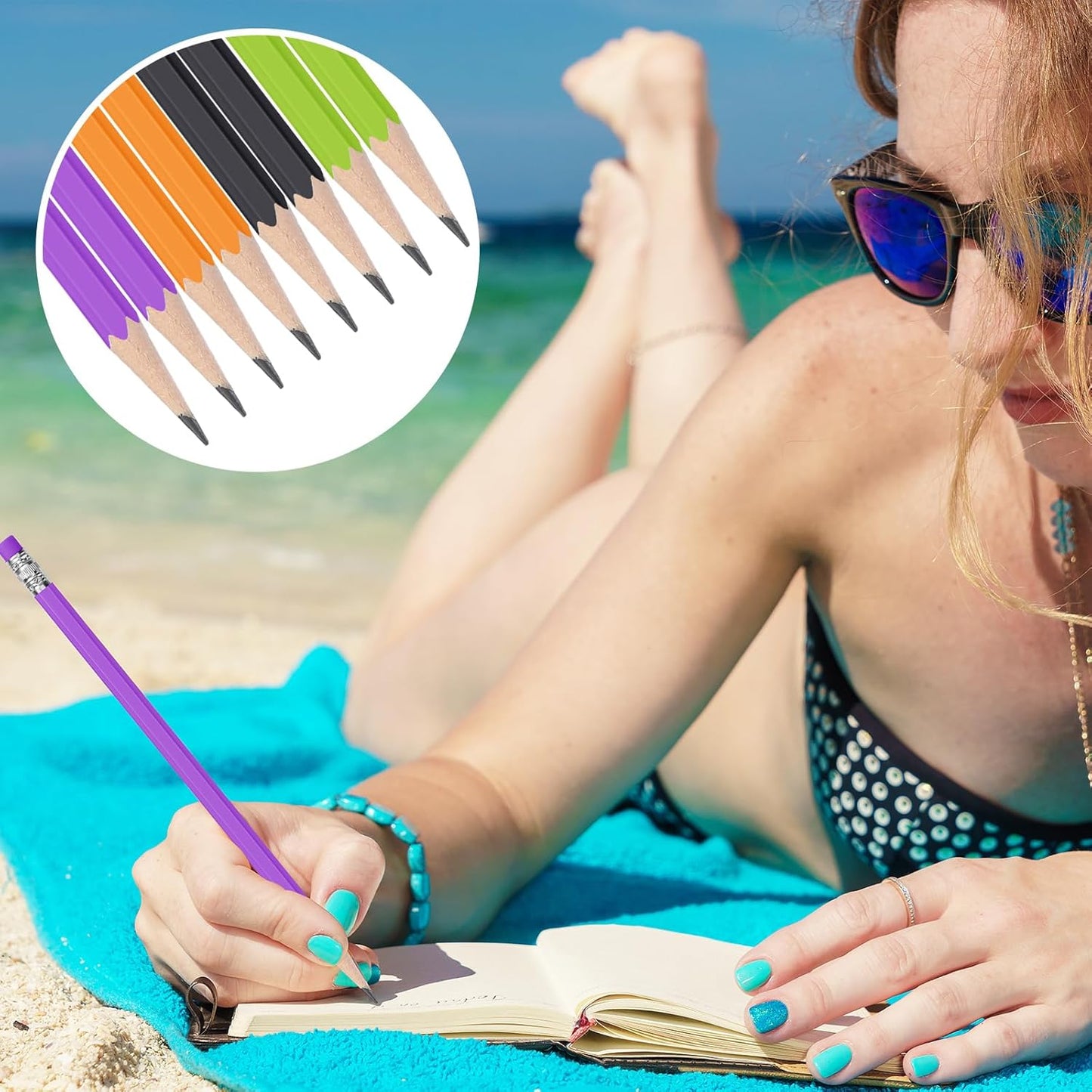 TecUnite 60 Pcs HB Pencils #2 Unsharpened Wood Cased Pencils with Eraser Hexagonal Pencil Cute Graphite No 2 Pen for Adults Gifts Exam School Office Sketching Learning(Purple Orange, Silver)