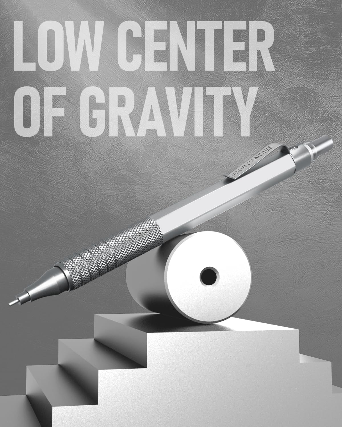 Four Candies 0.9mm Mechanical Pencil Set with Case, 3PCS Metal Artist Lead Pencil with 8 Tubes (480PCS) HB Lead Refills, 3 Erasers, 9 Eraser Refills For Engineer Art Writing Drafting, Silver