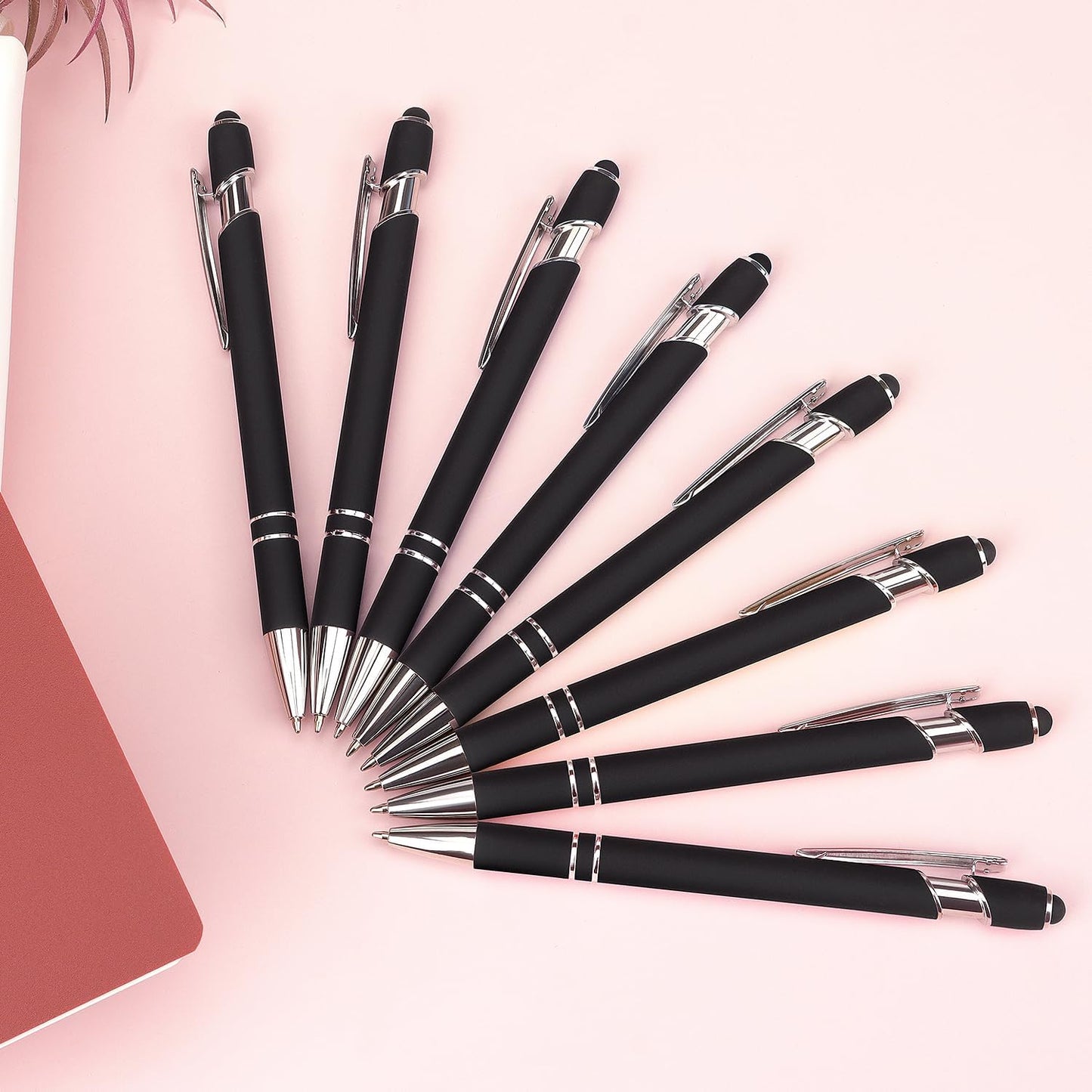 Bribobo 8 Pack Black Ballpoint Pen 2-in-1 Stylus - Retractable Metal Pen With Stylus Tip for Touch Screens, 1.0 mm Black Ink