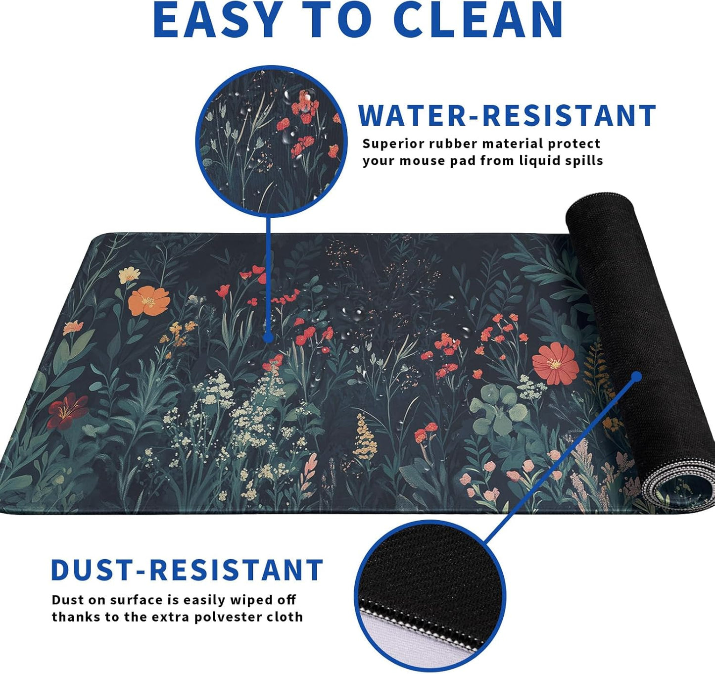 Flower Mouse Pad Abstract Big Mouse Pad 31.5x11.8 Inch Floral Texture Non-Slip Rubber Base Large Weeds Mousepad Stitched Edges Keyboard Mouse Mat Desk Pad for Office and Home