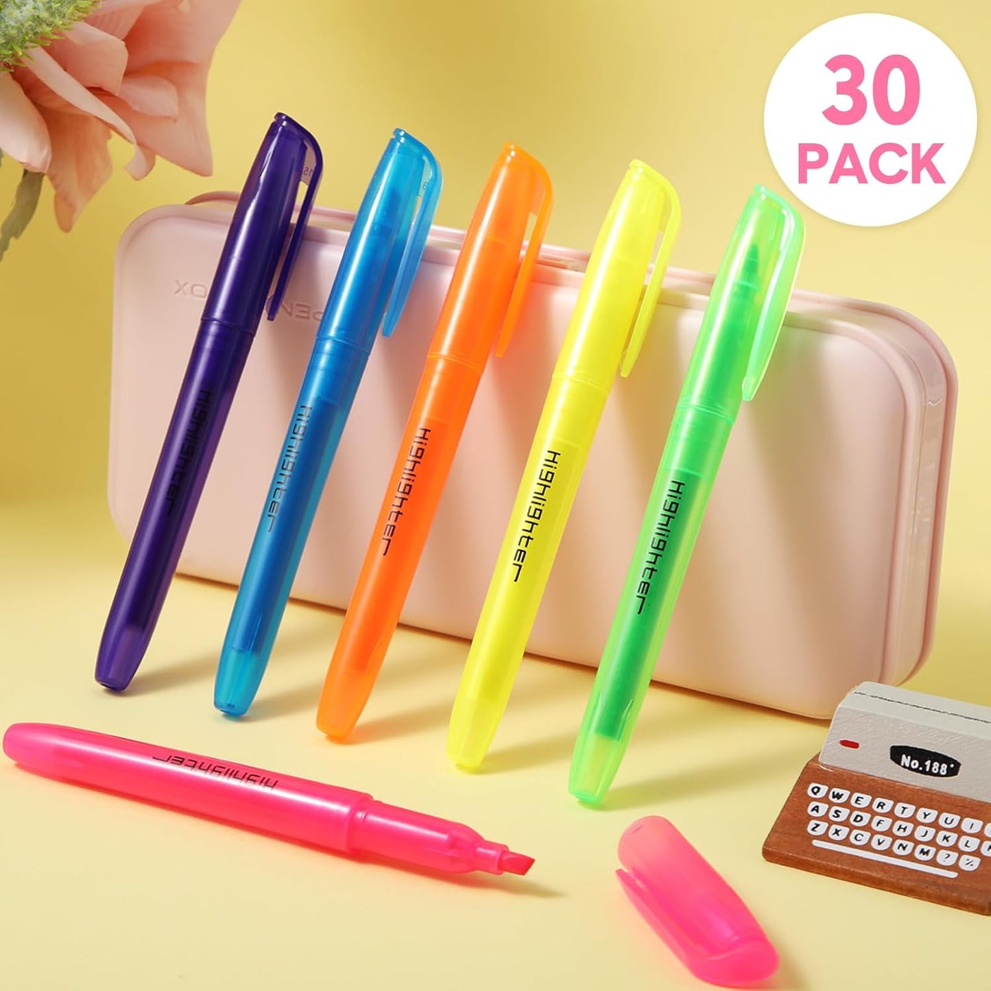 Thenshop 30 Pcs Highlighter Bulk Pack Assorted Colors Highlighter Markers Chisel Tip Fluorescent Pens for Office Classroom Back to School Supplies