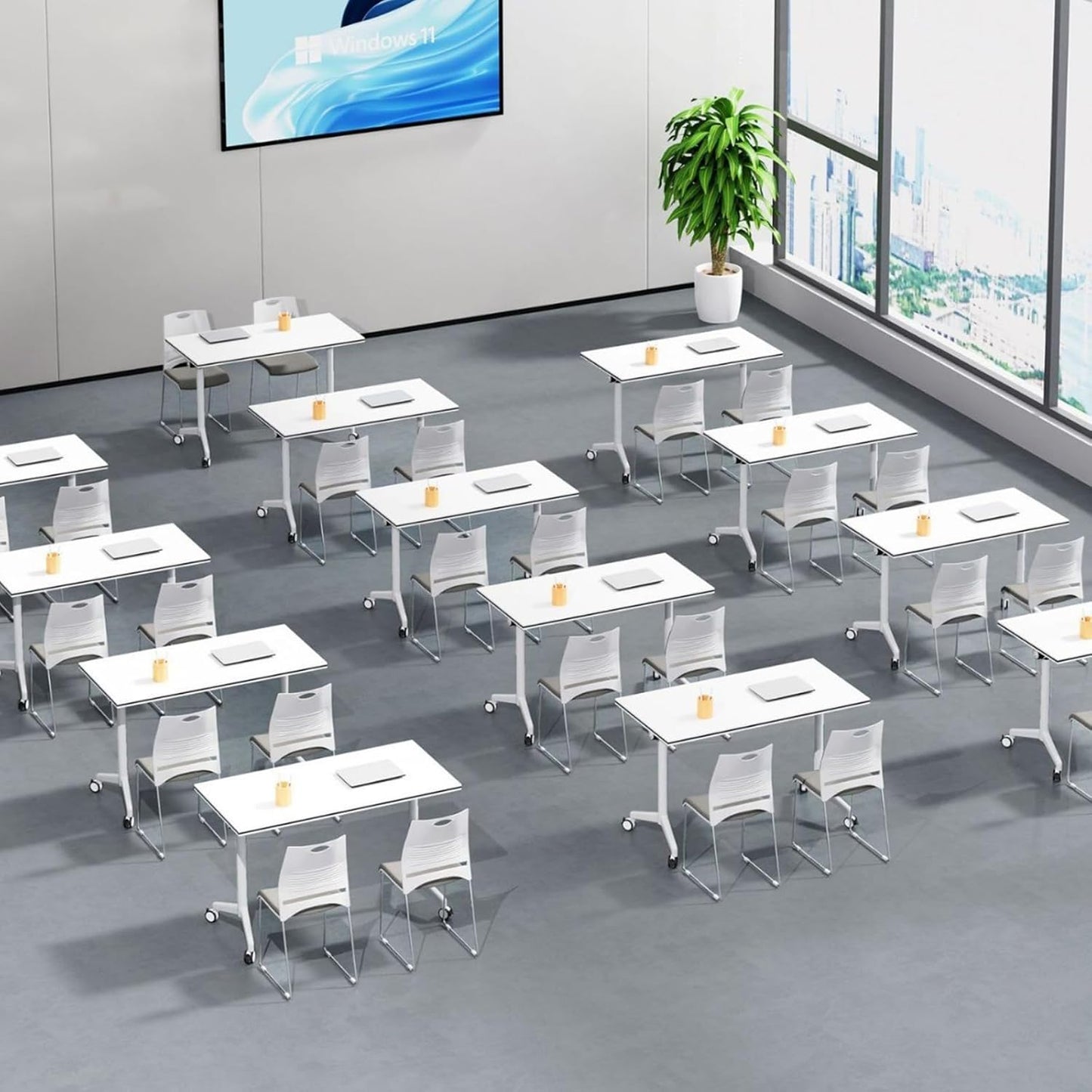 Folding Conference Room Table, Modern Mobile Training Table with Wheels, White Foldable Seminar Meeting Tables for Office Corporations (4pack 47.2in)