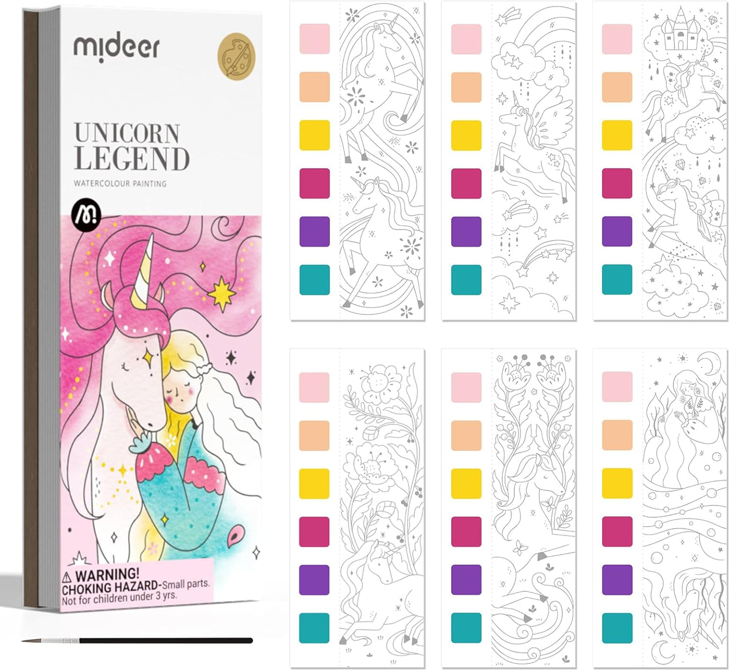 MiDeer Watercolor Painting Book for Kids Ages 4-8, Pocket Watercolor Painting Book Arts and Crafts for Toddlers, Travel Activities Paint with Water Coloring Book Set for Kids 3-8 (Legend Unicorn)