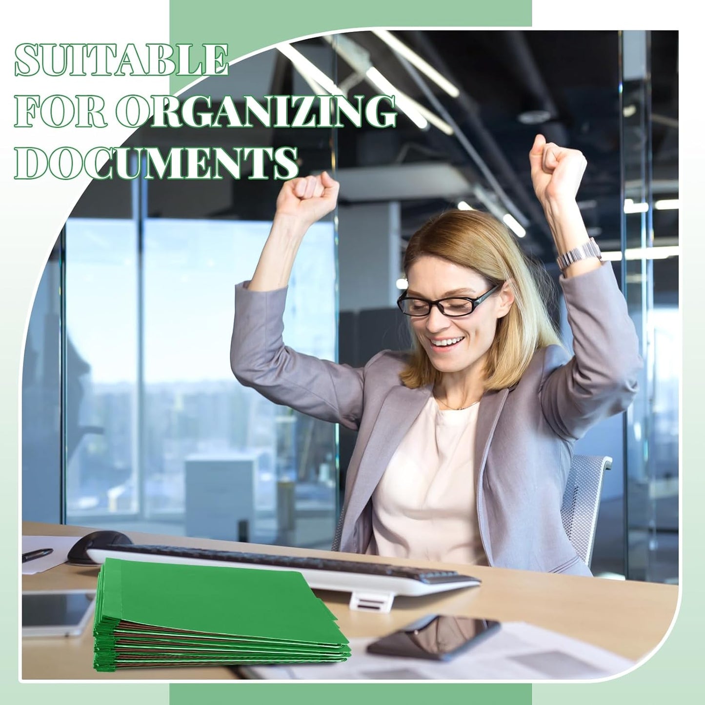 12 Pcs Classification Folders Letter Size, 3 Divider Pressboard File Folder with Fasteners, Expanding File Organizer Bulk for Teachers, Clergy, Office, Church, Christmas Donations (Green)