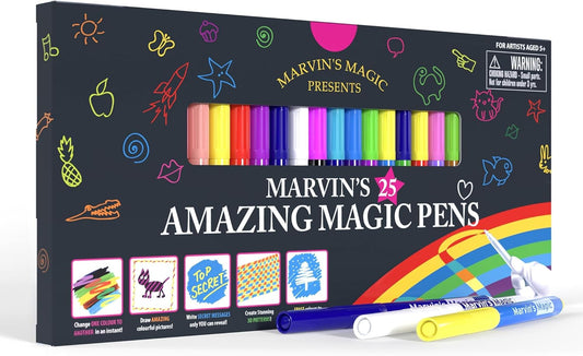 Marvin's Magic - Original x 25 Amazing Marker Pens - Color Changing Magic Pen Art - Create 3D Lettering or Write Secret Messages - Includes 25 Colour Changing Pens
