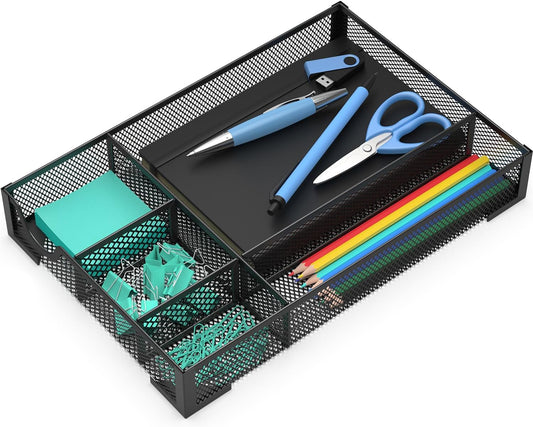 Desk Drawer Organizer, Office Desk Organizer Tray with 5 Dividers, Pen Pencil Drawer Organizer for Office Supplies, Desktop, Bathroom, Kitchen, Makeup, Vanity ﻿