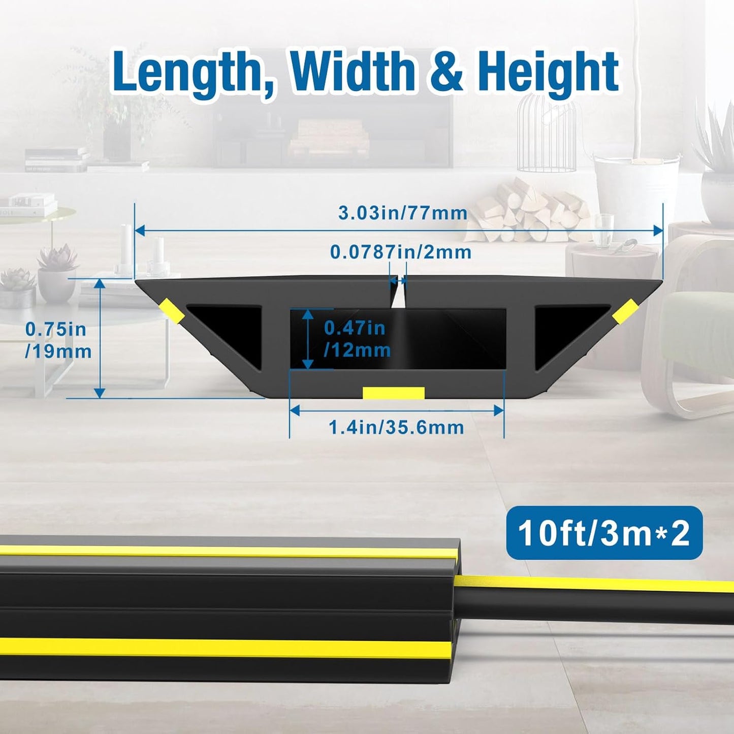 Eapele 10 ft Floor Cable Cover Protector, Heavy Duty PVC Duct Easy to Unroll, Prevent Trip Hazard for Outdoor Settings (2pcs)
