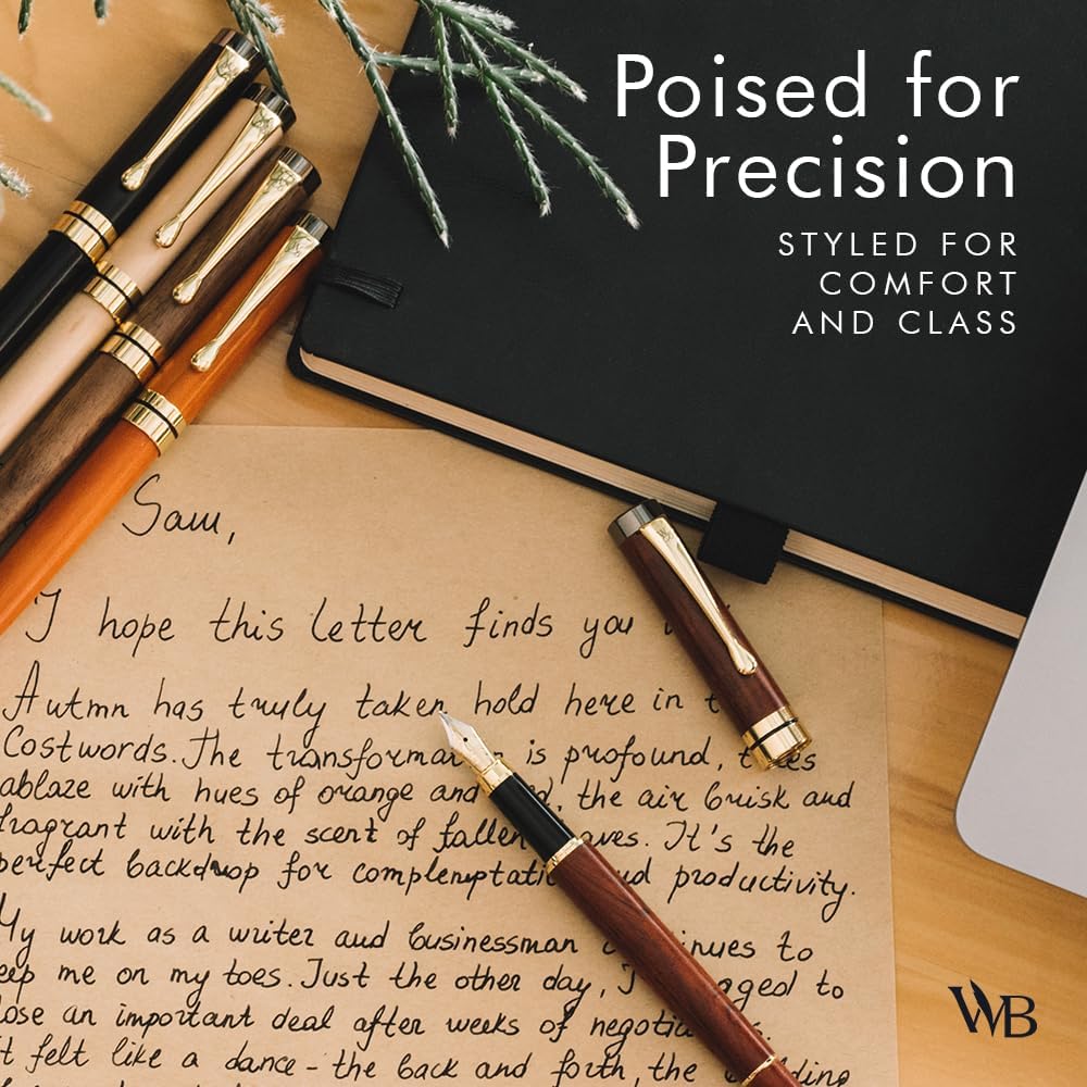 Wordsworth & Black Fountain Pen Set, Luxury Bamboo Wood - Extra Fine Nib, Gift Case; Includes 6 Ink Cartridges, Ink Refill Converter -Journaling, Calligraphy; Drawing, Smooth Writing [Maple Wood]
