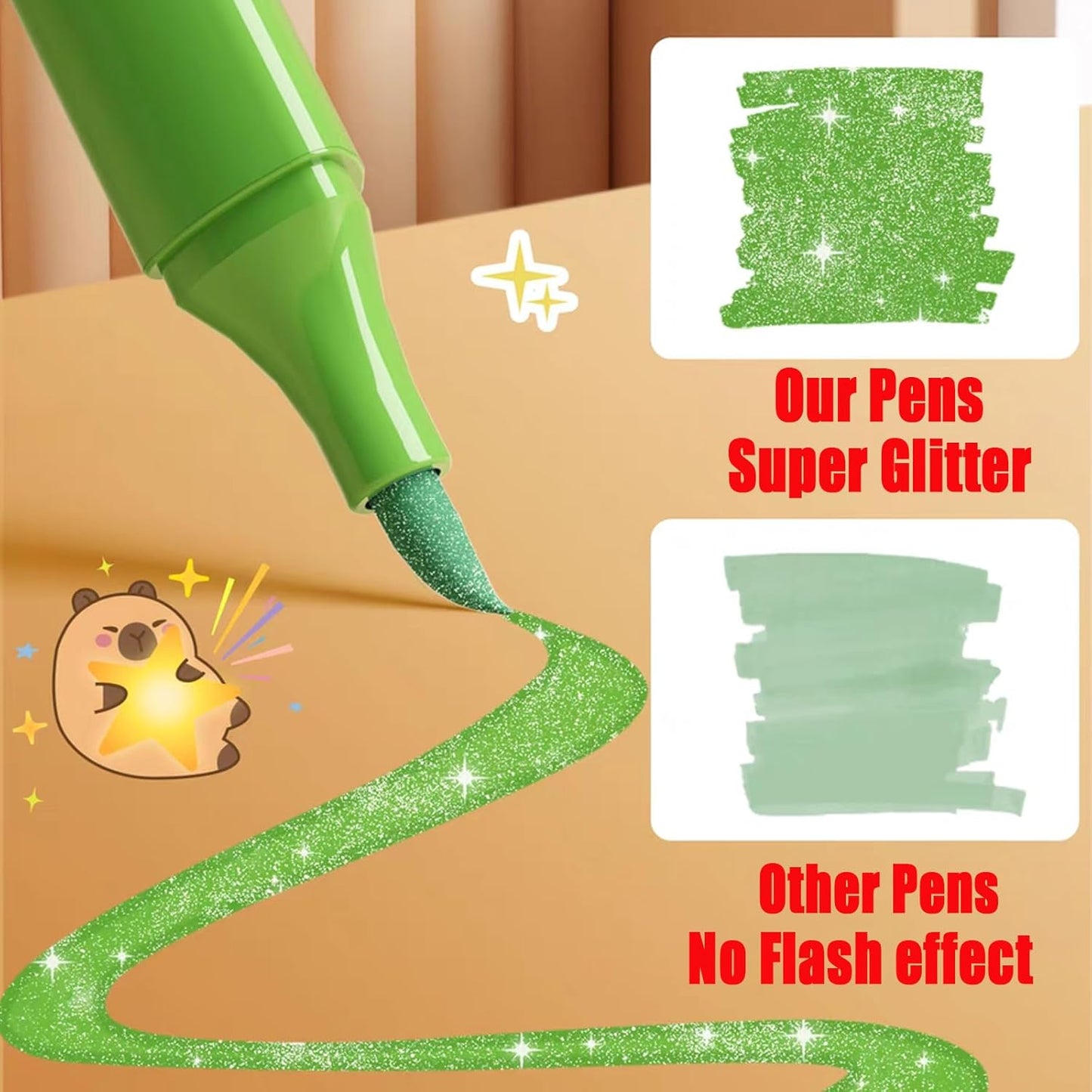 Glitter Markers Pens,48 Colors Dual Tip Brush Glitter Pens Set 24 Pack Sparkle Markers for Art Supplies Scrapbooking, Cards, DIY Crafts, Adults Coloring Books