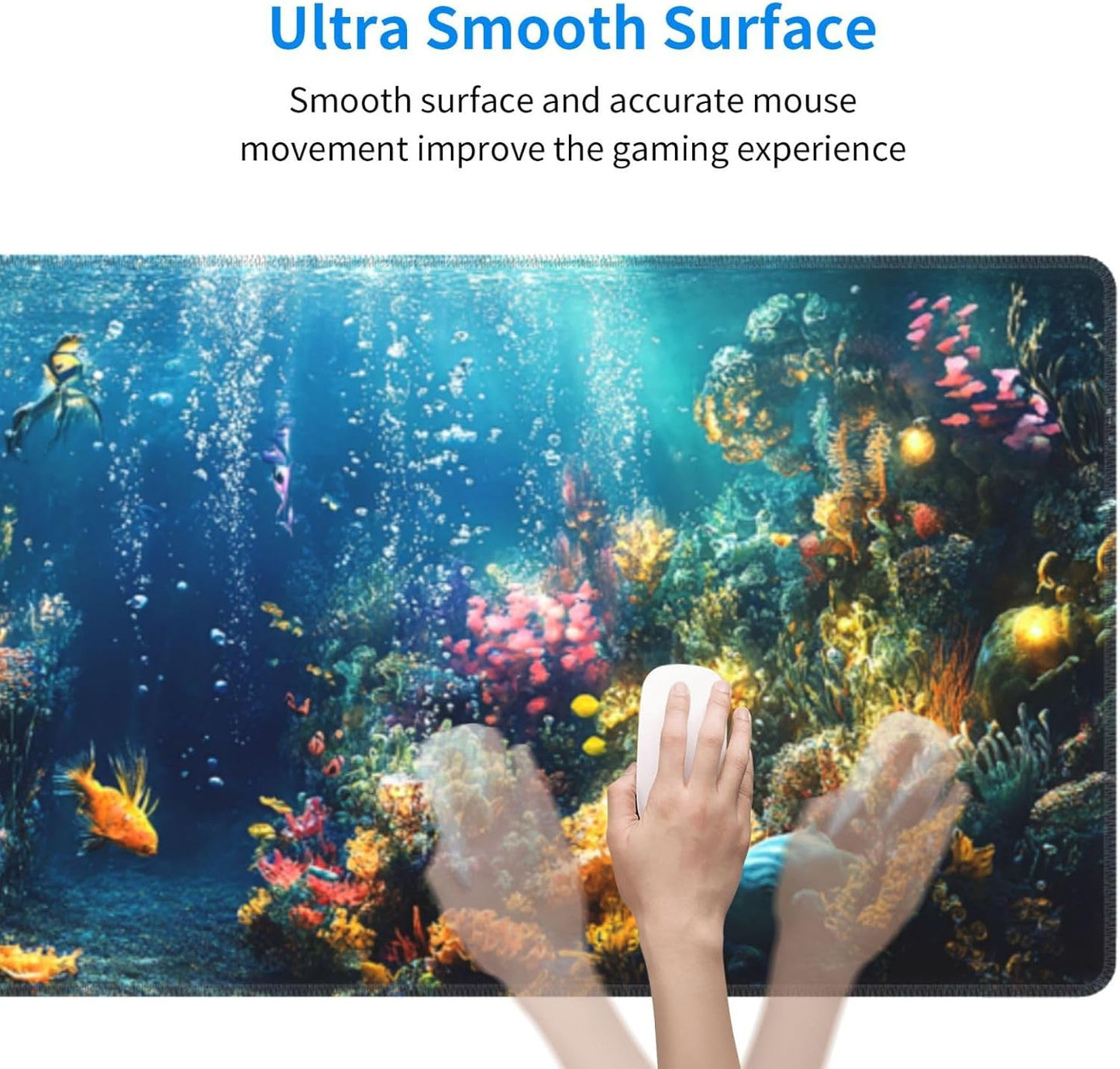 Underwater Mouse Pad 31.5 X 11.8 Inch Big Desk Rubber Base Stitched Edges Keyboard Pad XXL Mouse Mat for Home Game and Office