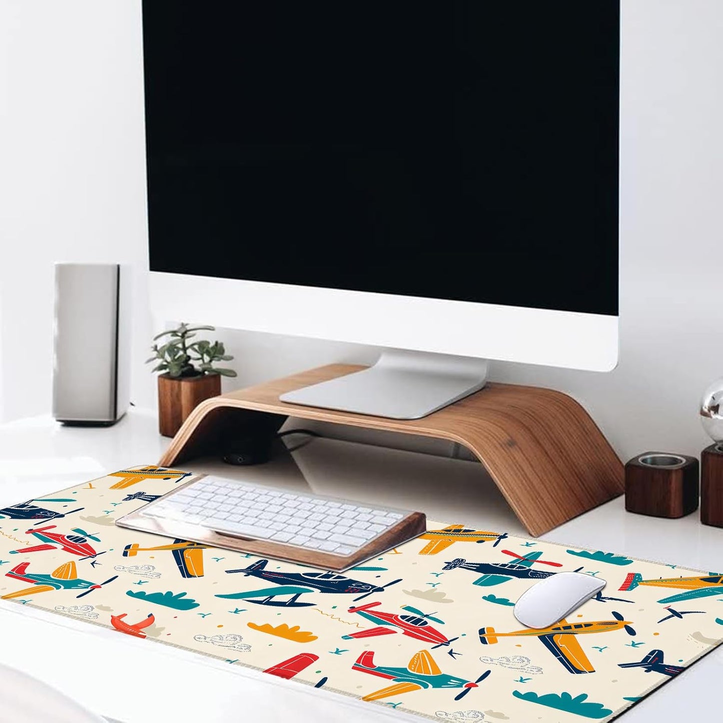 Airplane Large Gaming Desk Mat,Rubber Non-Slip Aviation Adventure Mouse Pad,31.5x11.8x0.12in Extended Colorful Plane Cloud Mousepad,Game Lover Mice Pads Gifts,Office Home Deskmat Decor