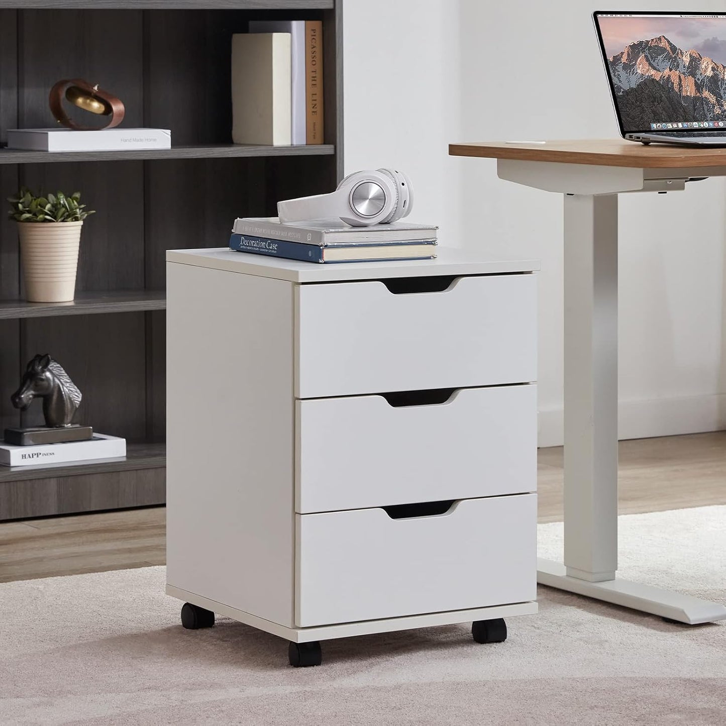 Farini Mobile File Cabinet for Home Office, 3 Drawer Chest Wood, Drawers Unit for Under Desk, Storage Drawers Cabinet White