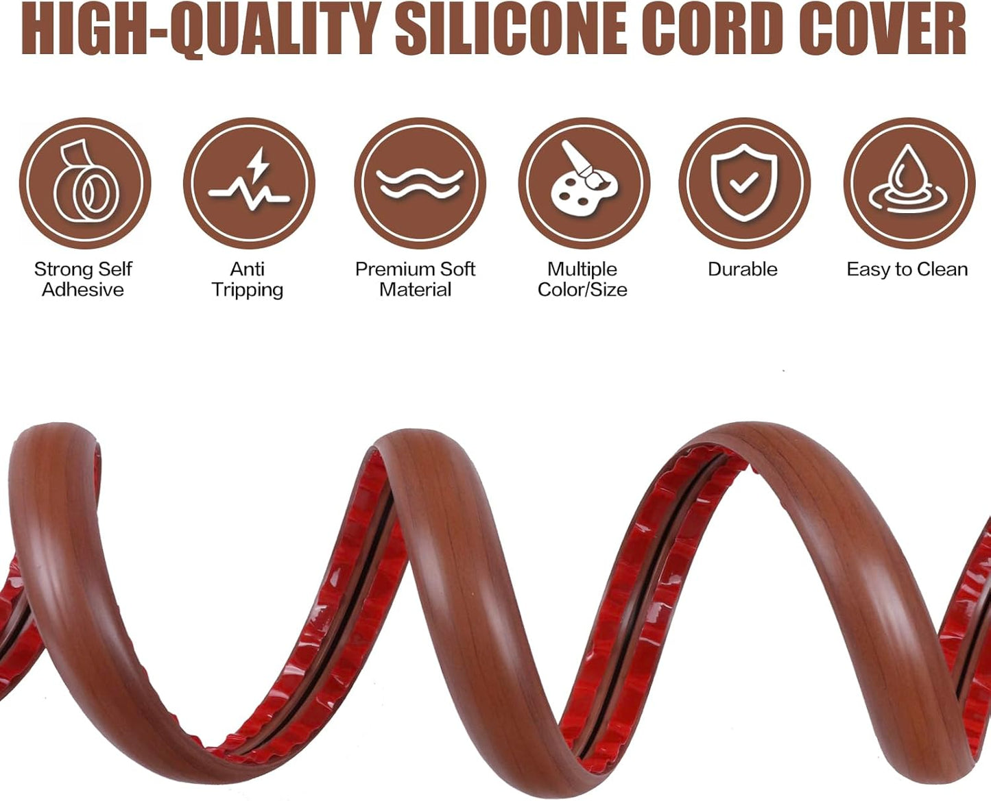 Floor Cord Cover Self Adhesive Cord Hider,10FT Cable Management, Extension Strip Protector for Wires, Prevent Cable Trips for Offices, Gyms, Exhibitions Cavity:0.47"(W) x0.35(H) Wood Red Teak