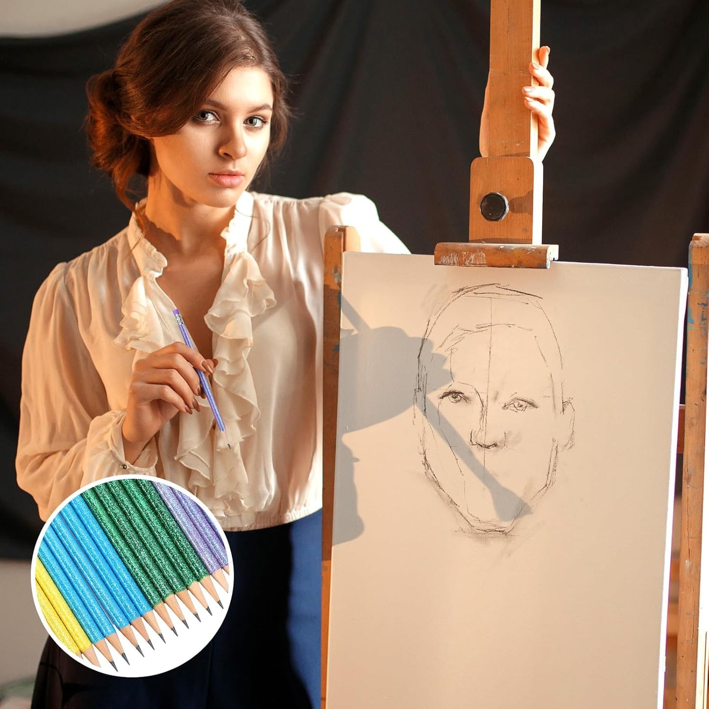 TecUnite 60 Pcs HB Pencils #2 Unsharpened Wood Cased Pencils with Eraser Hexagonal Pencil Cute Graphite No 2 Pen for Adults Gifts Exam School Office Sketching Learning (Glitter Color, Silver)