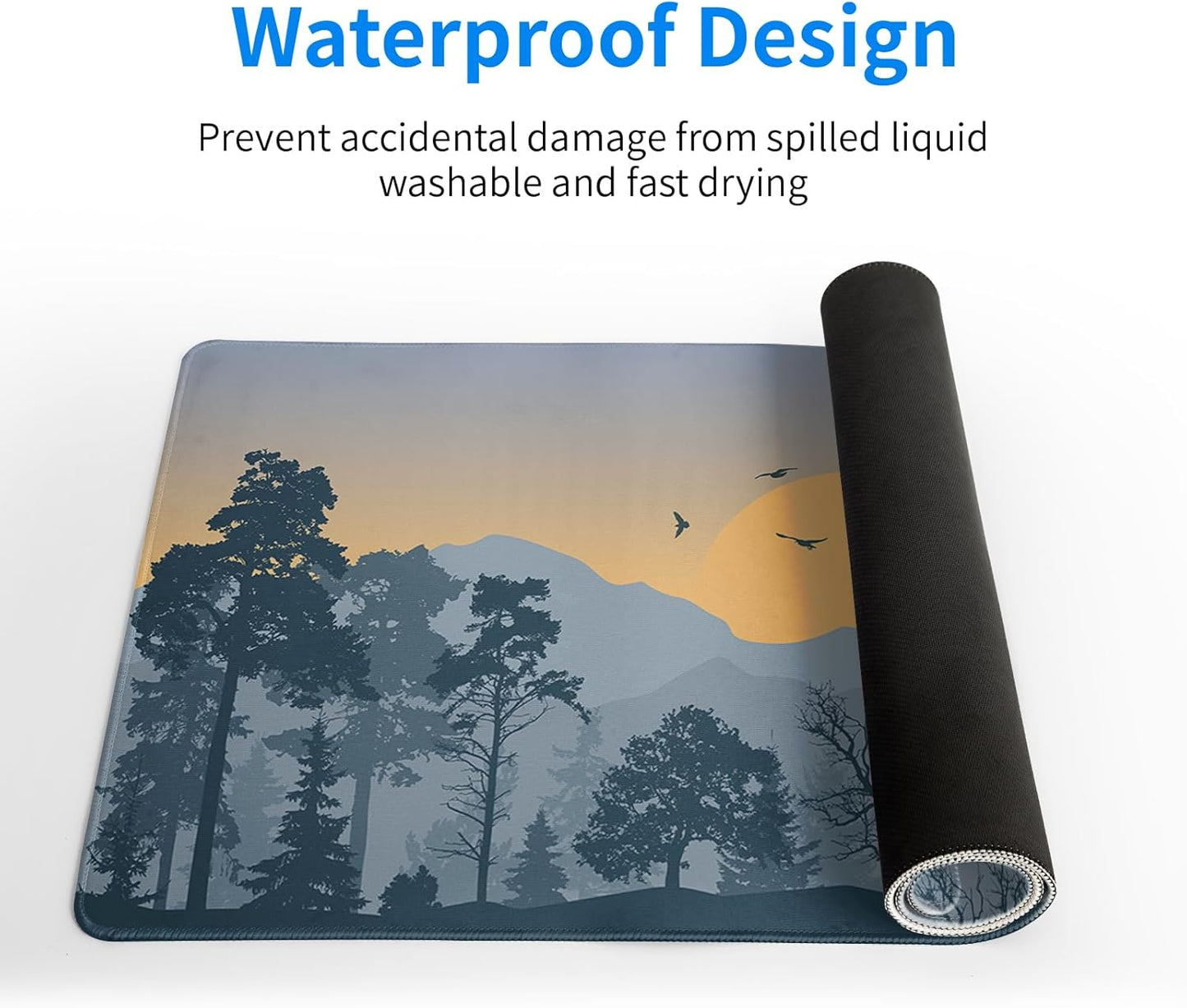 Mountain Gaming Mouse Pad 27.6x11.8 Inch Forest Large Mousepad Extended Grey Mousepad Gaming Non-Slip Rubber Base Stitched Edges Keyboard Mouse Mat Desk Pad for Office Home and Game