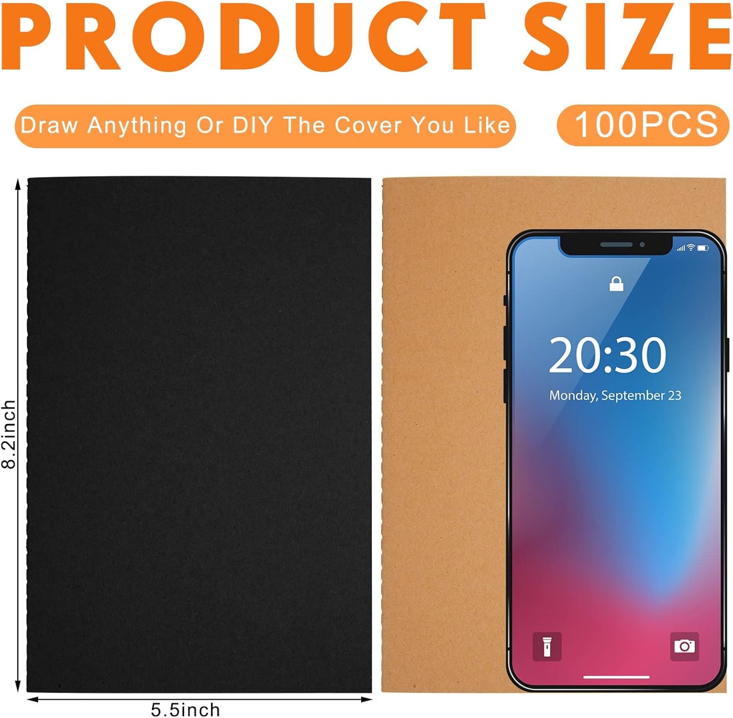 100 Pcs Kraft Notebook Journals 5.5 Inch x 8.3 Inch A5 Softcover Notebooks Bulk for Writing Sketch Office Notepad with 60 Pages 30 Sheets (Multicolor,Lined)(Black, Brown,Lined)