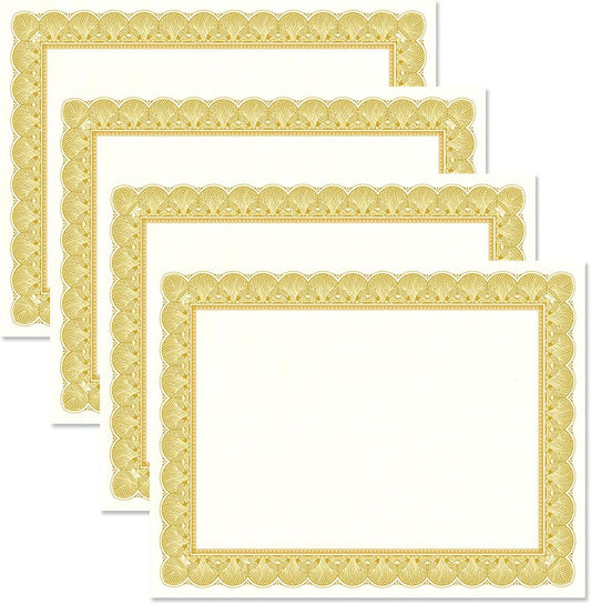 Elite Gold & White Parchment Certificate Papers - Pack of 100, Laser & Inkjet Printer Compatible, For Office, Business Awards, Graduation, School Diplomas, 8-1/2" x 11" on 70 lb Text Stock