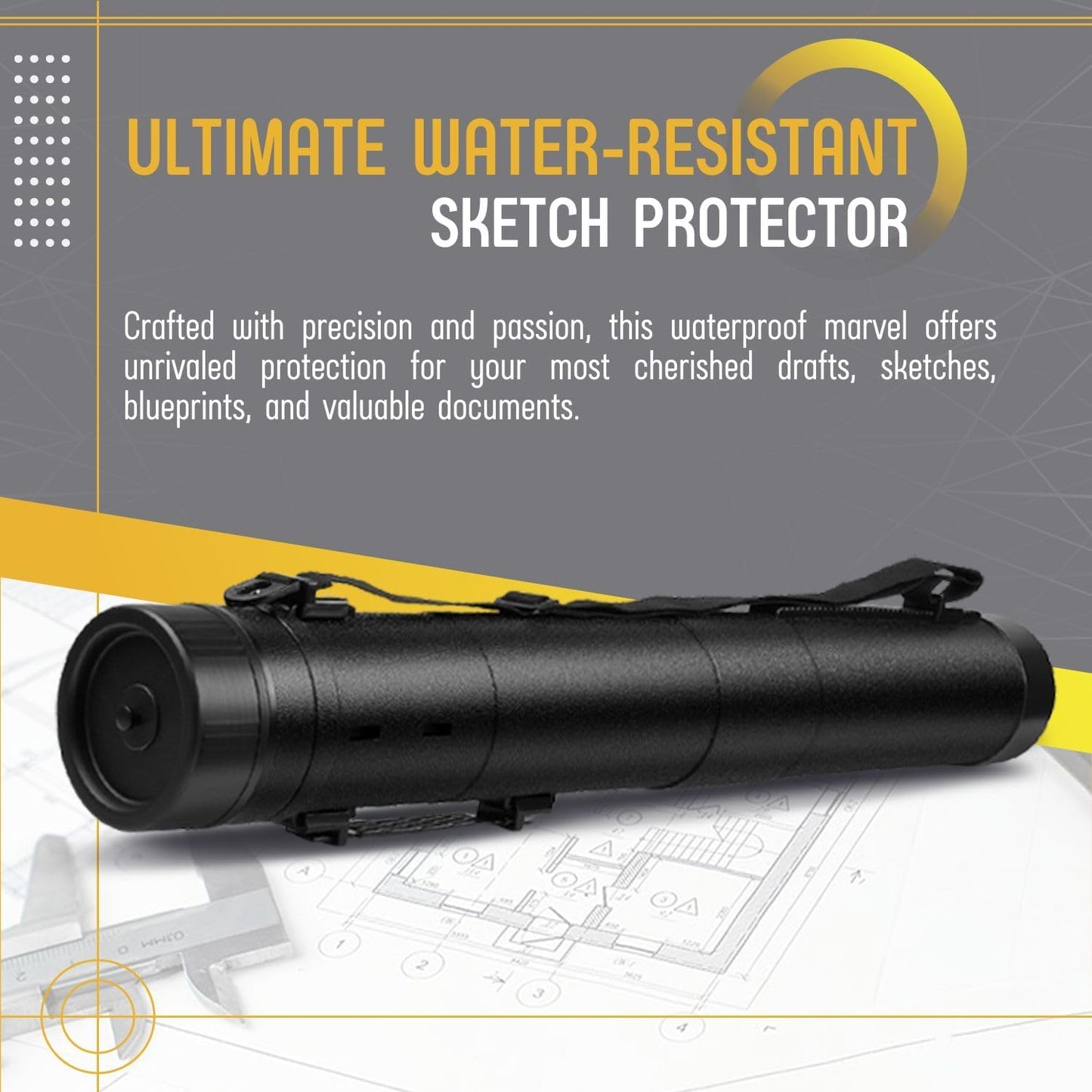 Flexzion Poster, Art, Document Tube with Strap, Expandable Waterproof Plastic Container, Telescoping Cylindrical Storage Case, Portable Paper Holder for Draft Sketch Blueprint, Black, youth large / 11