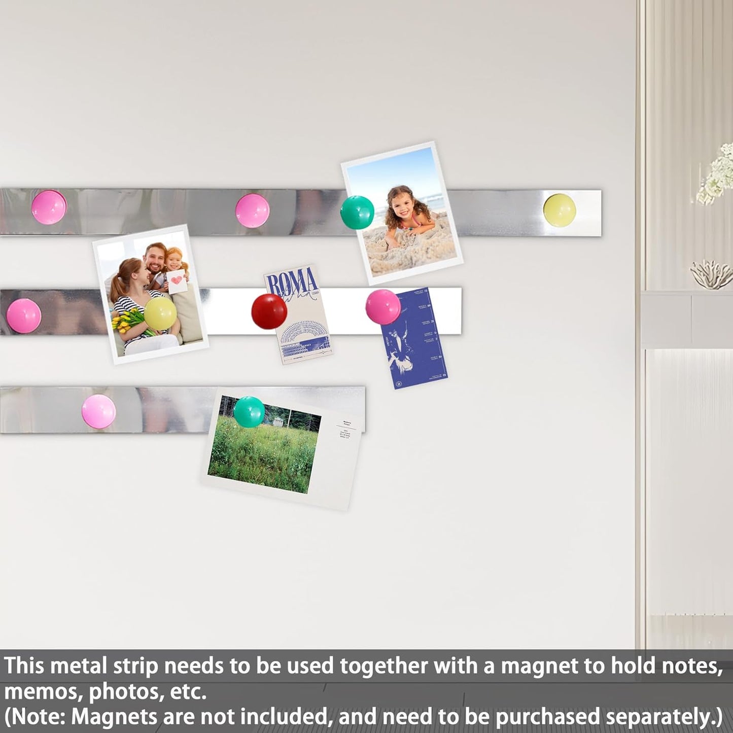 Flexible Self Adhesive Metal Strip for Magnet, Strong Peel and Stick Ferrous Tape Roll for Workshop, Office, School and Home Decoration (Shiny Silver, 16.4ft x 1.6inch)