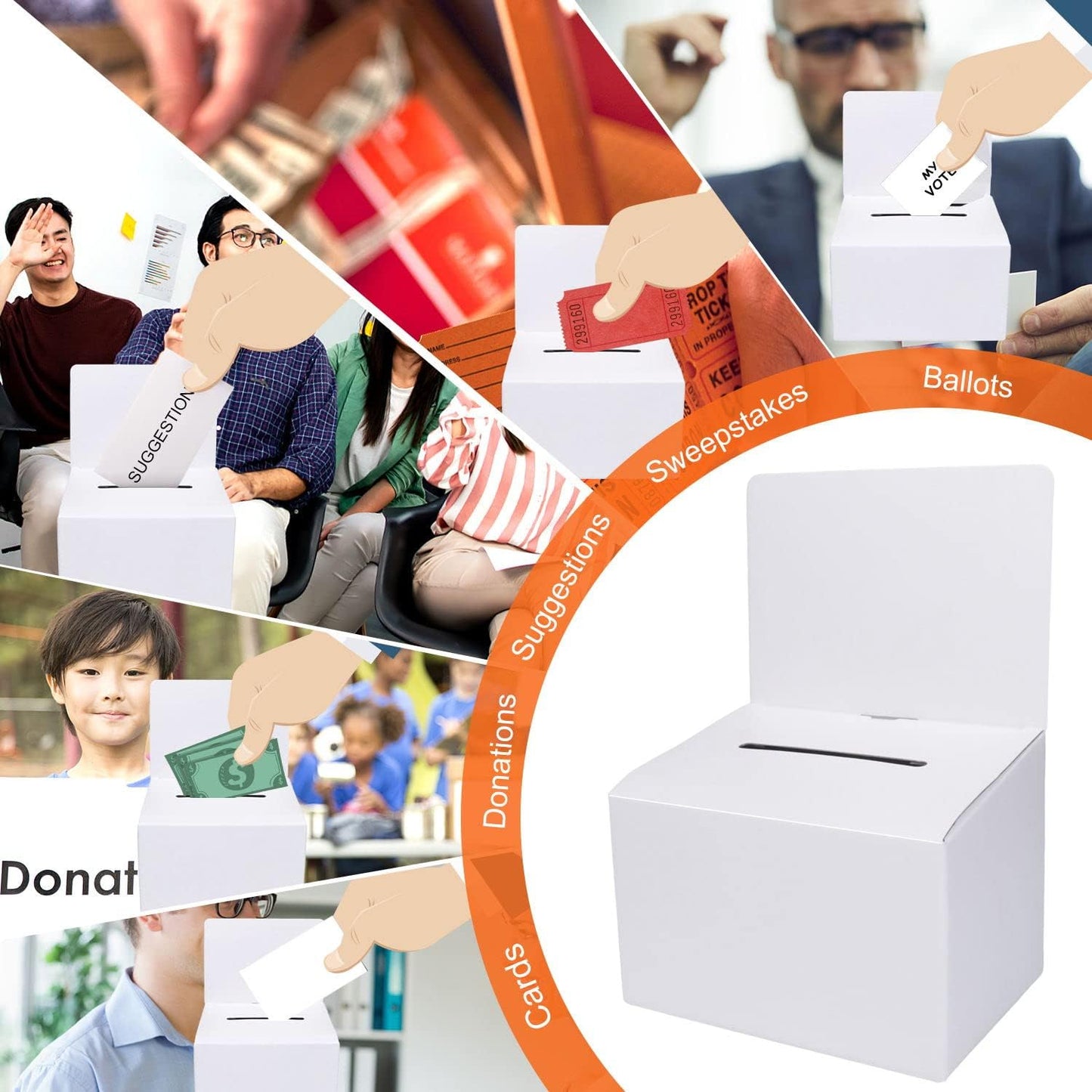 GRAWUN 12 Pack Cardboard Ballot Box with Slot, White Glossy Raffle Boxes 6.5x4.5x4.5Inch, Suggestion Boxes with Removable Slot,Donation Boxes for Fundraising, Collecting Card and Voting Contest