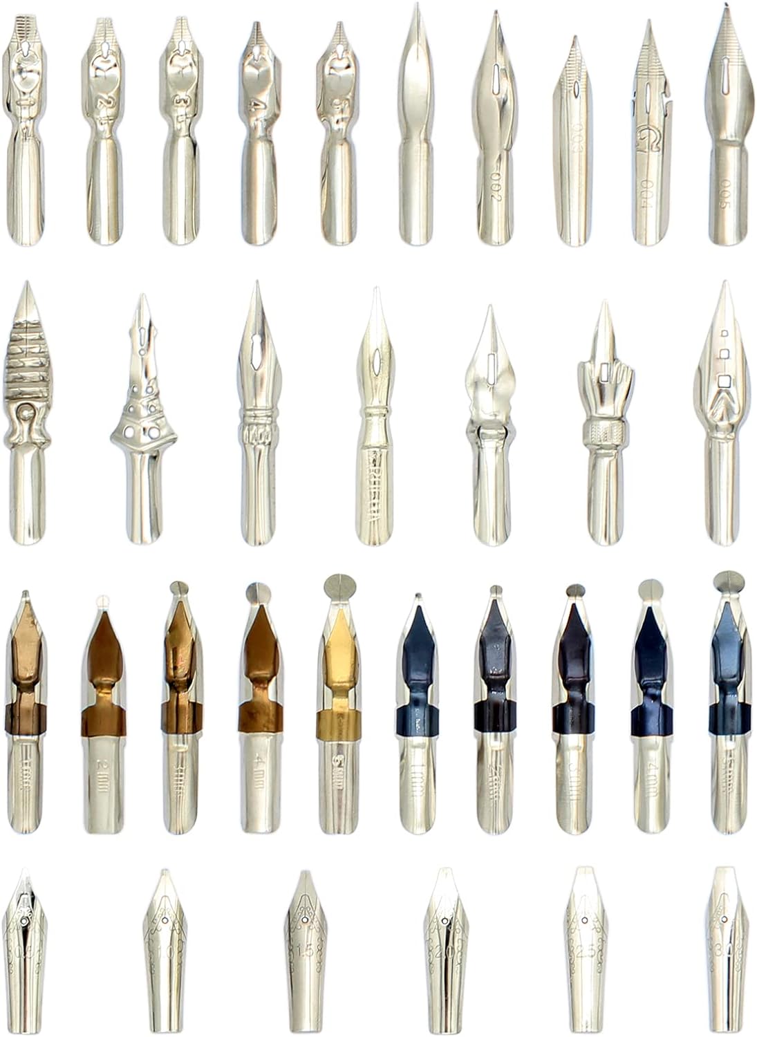 Gullor A Bunch of Nibs for Comic Dip Pen, Assorted Calligraphy Dip Pen Nibs, Various Sizes and Shapes, 33 Nibs in Box