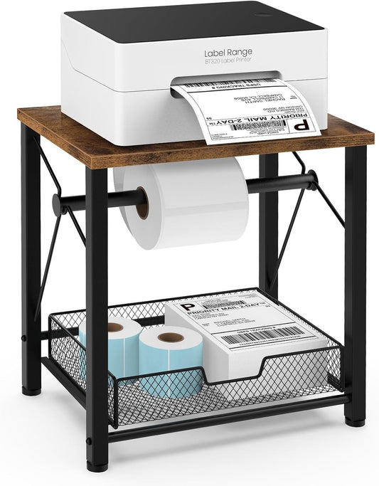 ELITEROO Label Holder for Rolls and Fan-Fold Labels, Wooden Thermal Label Holder for Desktop Label Printer, Shipping Label Stand for Thermal Printer Accessory, for Home Office Small Businesses, Brown