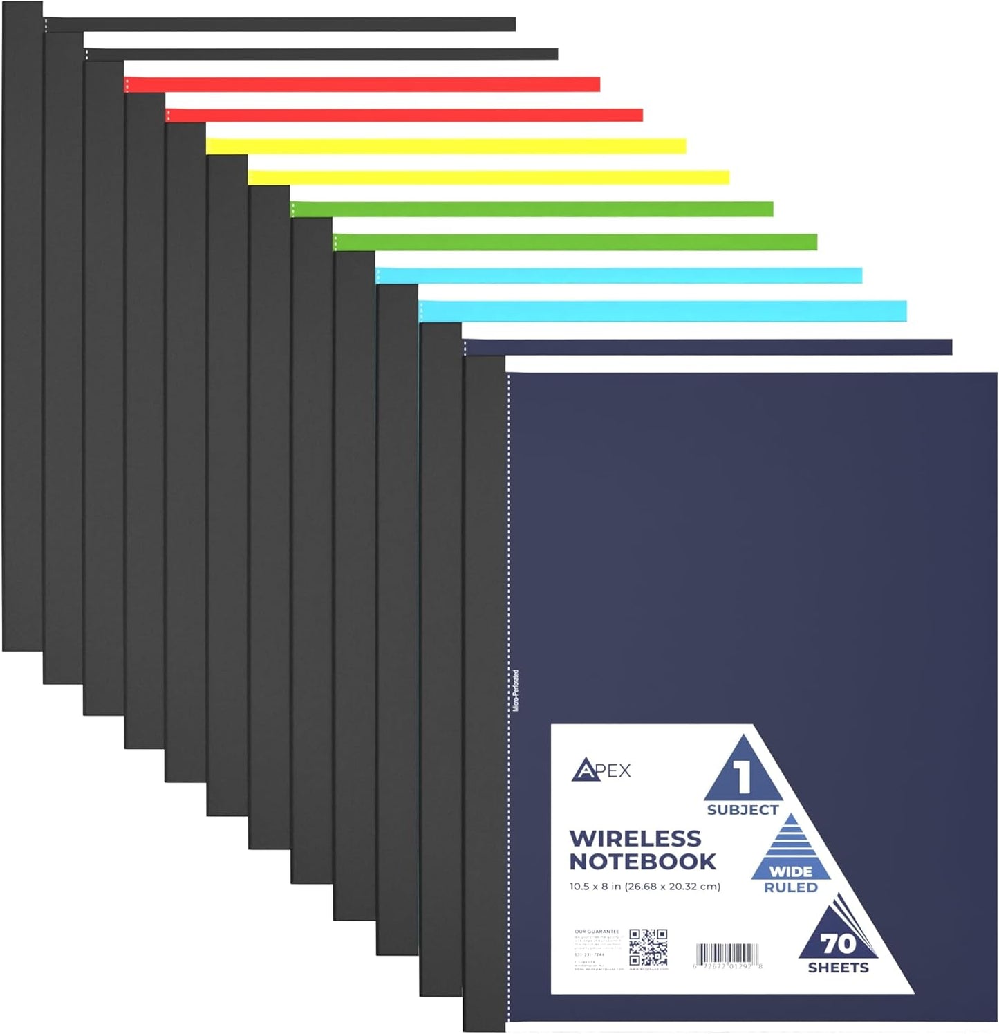 E-CLIPS USA Non Spiral Notebook, 1 Subject, Wide Ruled Notebook, Journal Notebook, Notebooks Bulk, School Supplies, Perforated Edges, 6 Colors, 70 Sheets (12, Wide Ruled)