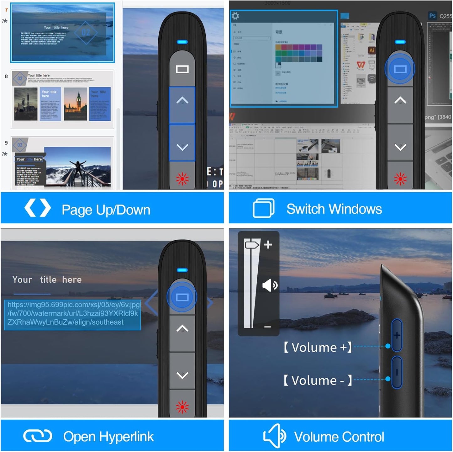 DinoFire USB C Rechargeable Presentation Remote with Red Light,Wireless Preseter PPT Slide Clicker Advancer for MacBook Laptop Computer