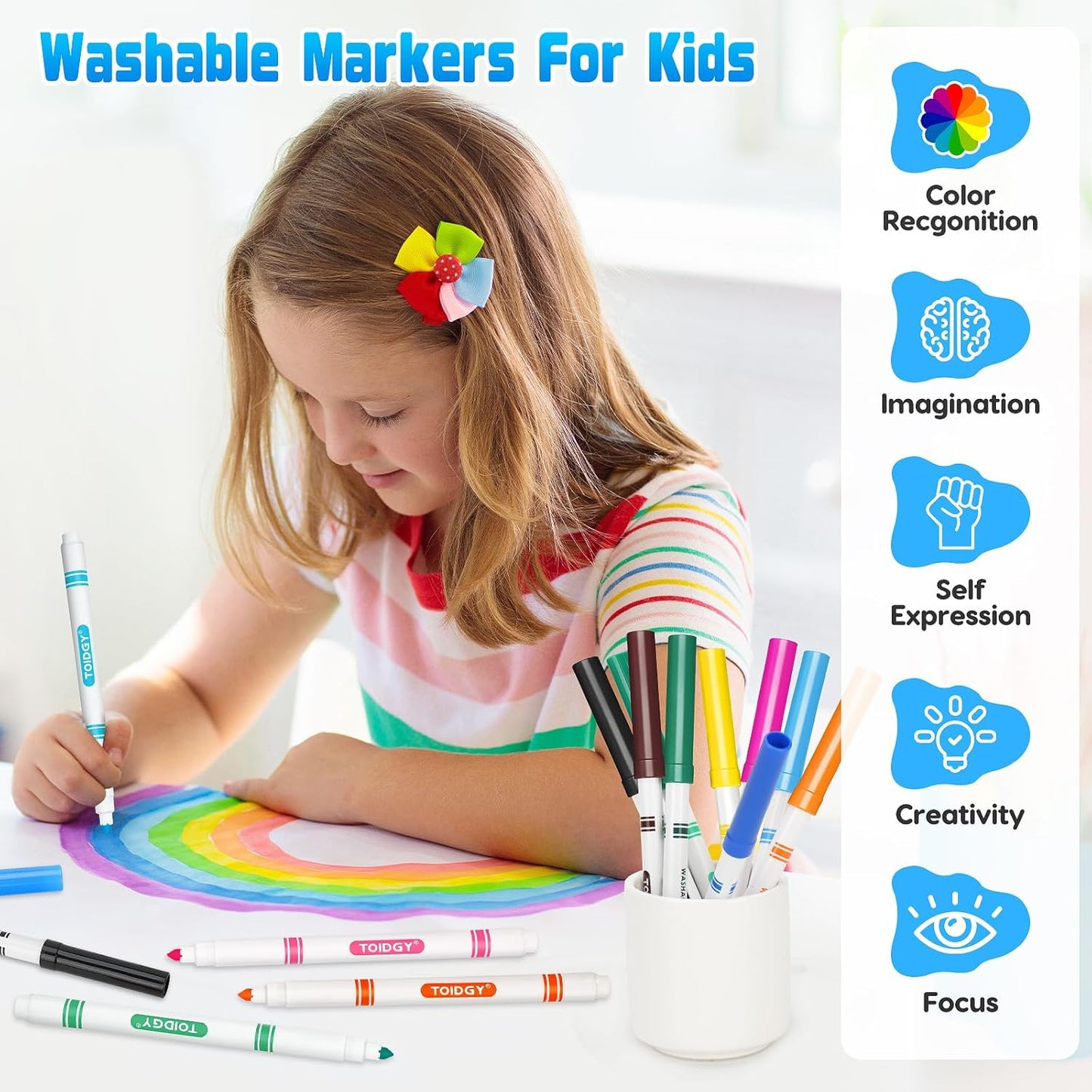 256 PCS Washable Markers for Kids, Colored Markers Bulk for School, Thin Marker Set in 16 Assorting Colors, Fine Line Marker with Conical Tip, Back to School Supplies, Classroom Must Haves