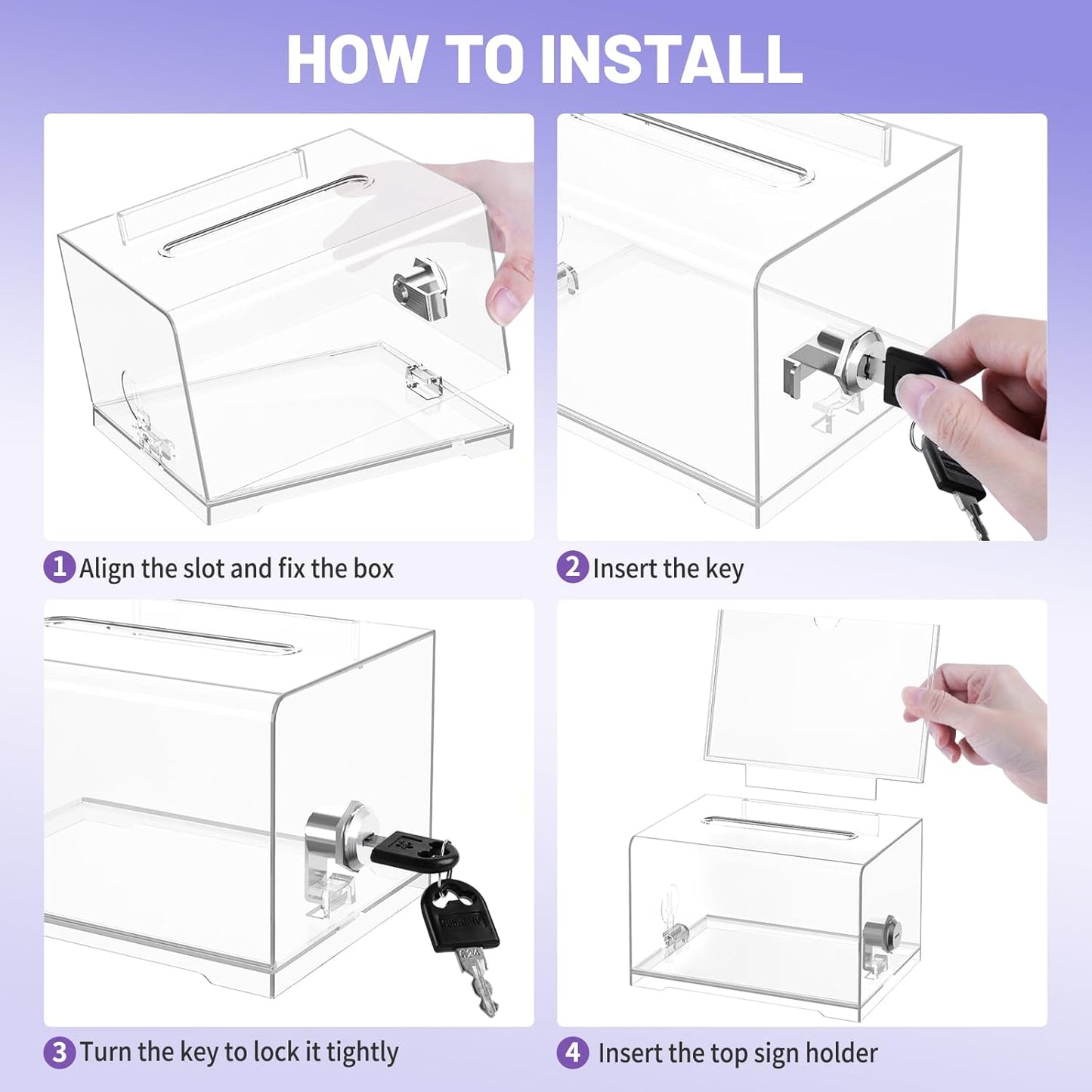 Donation Box with Lock, Clear Ballot Box with Sign Holder, Suggestion Box, Donation Boxes for Fundraising, Tip Jar, Raffle Box, Lock Box for Cards, Votes, Tickets, Prayer, Money, Cash