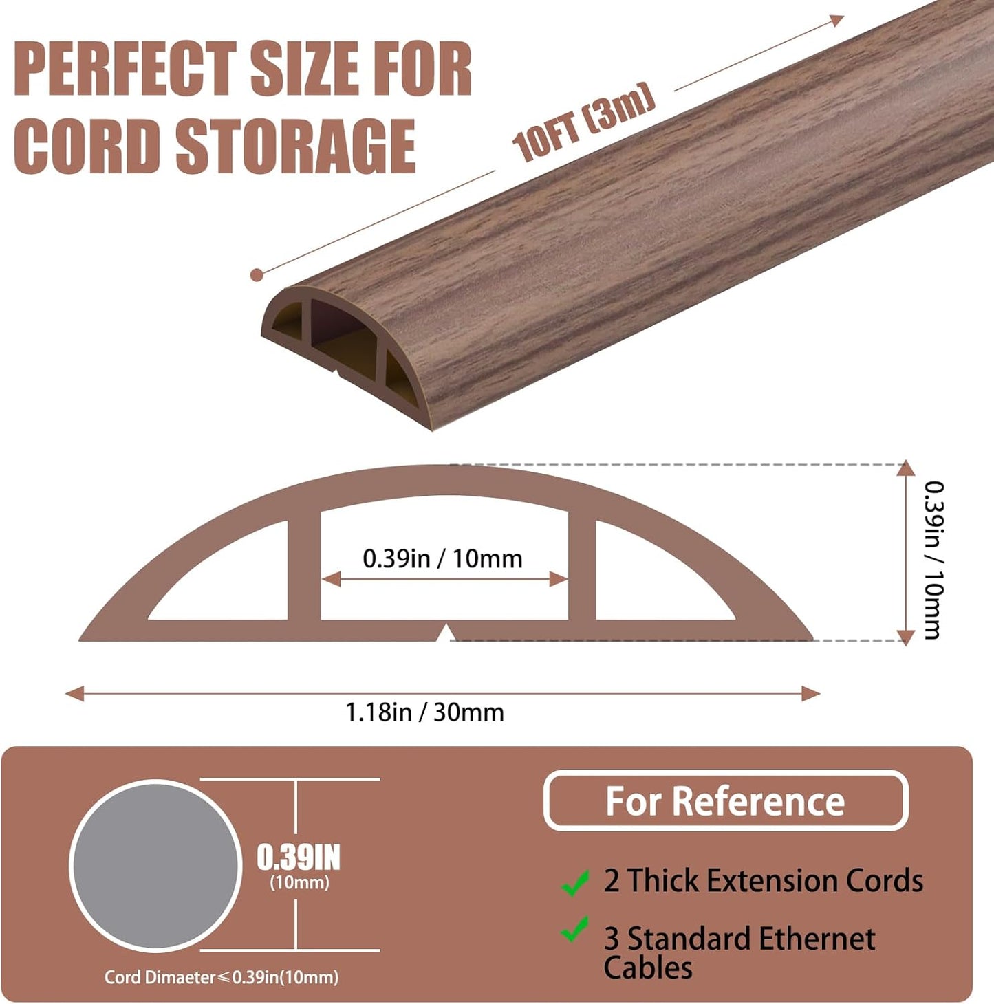 Floor Cord Covers for Wires 12FT Cable Hider Wire Cover Self Adhesive Cord Hider Floor for Offices, Homes, Workshops, Warehouses Cable Cavity 0.39" W x 0.27" H